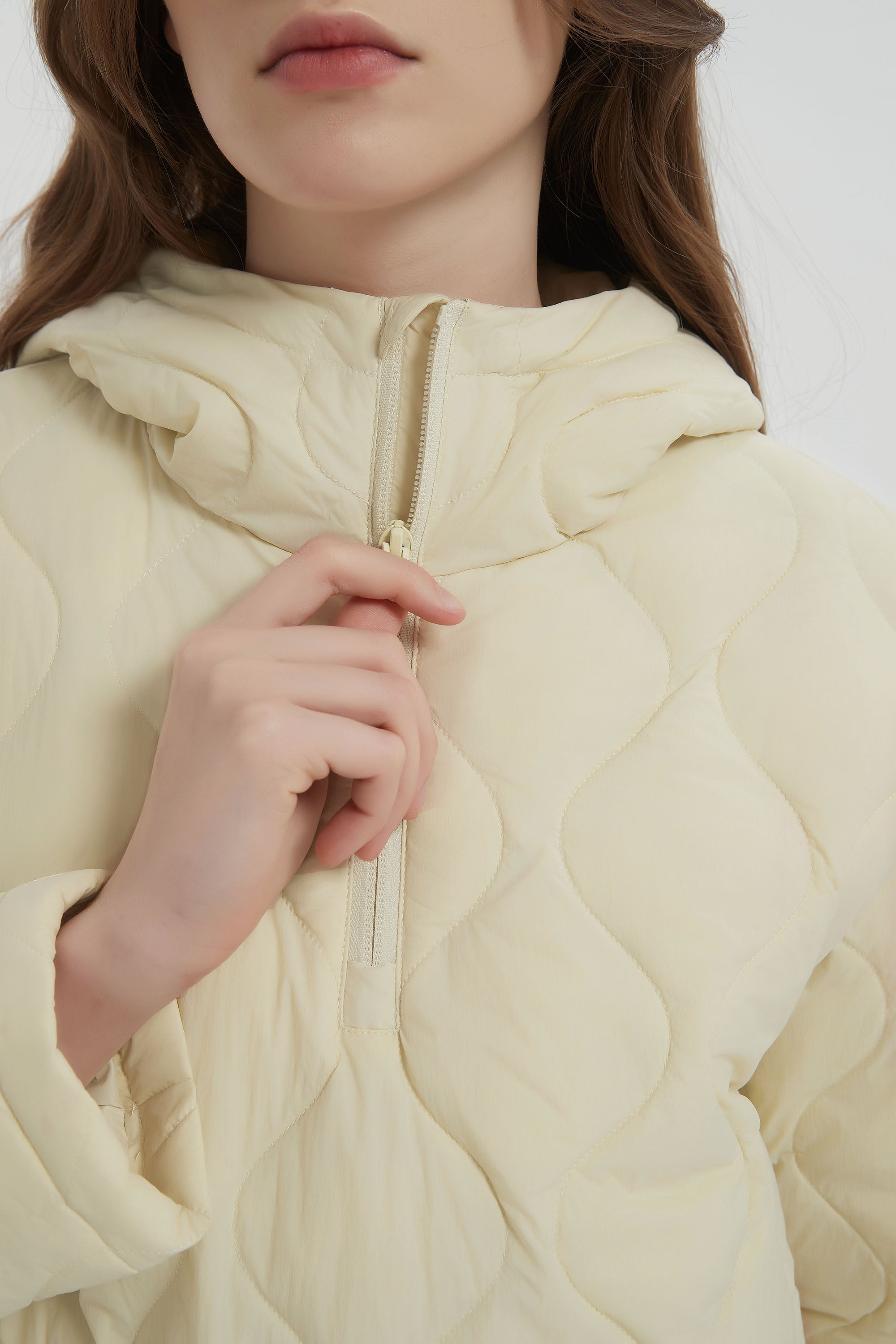 Orolay Puffer Jacket Half Zip Hoodies Coat #color_Beige