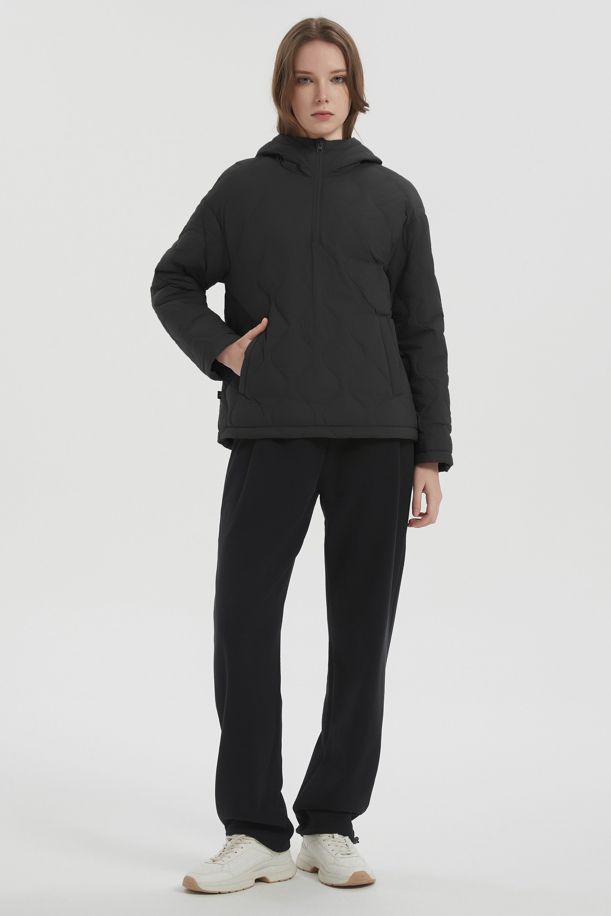 Orolay Puffer Jacket Half Zip Hoodies Coat #color_Black