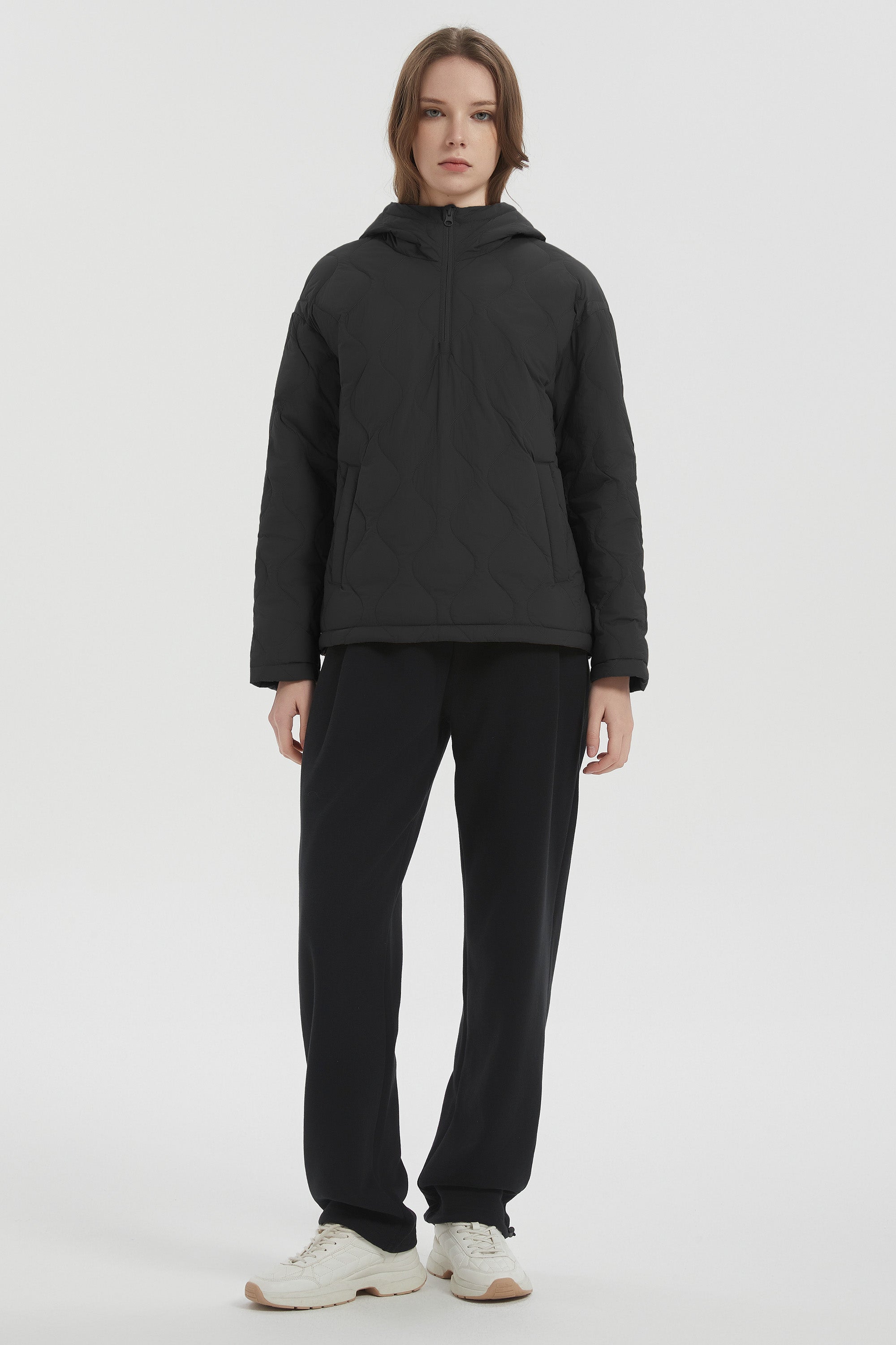 Orolay Puffer Jacket Half Zip Hoodies Coat #color_Black