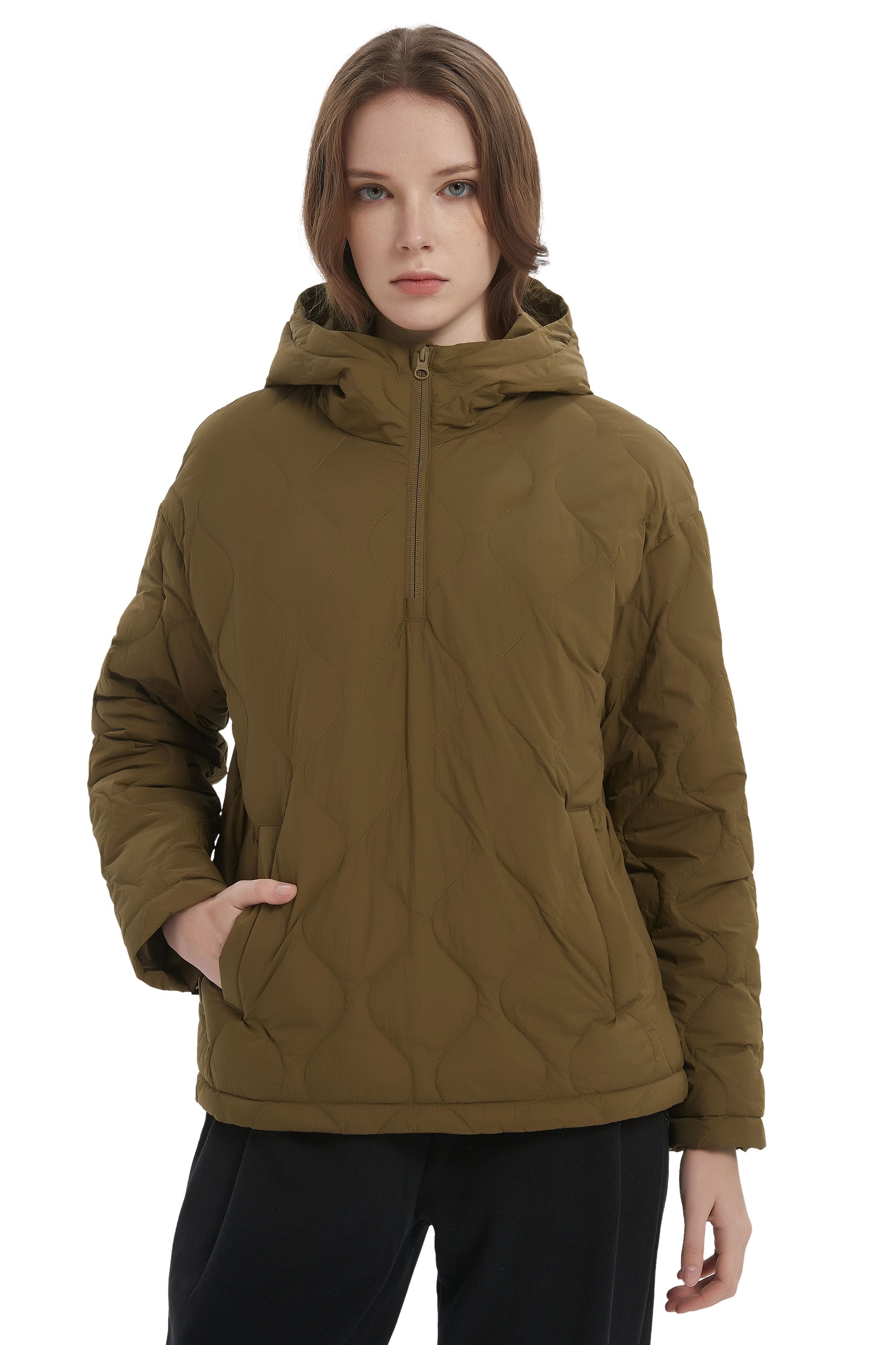 Orolay Puffer Jacket Half Zip Hoodies Coat #color_coffee