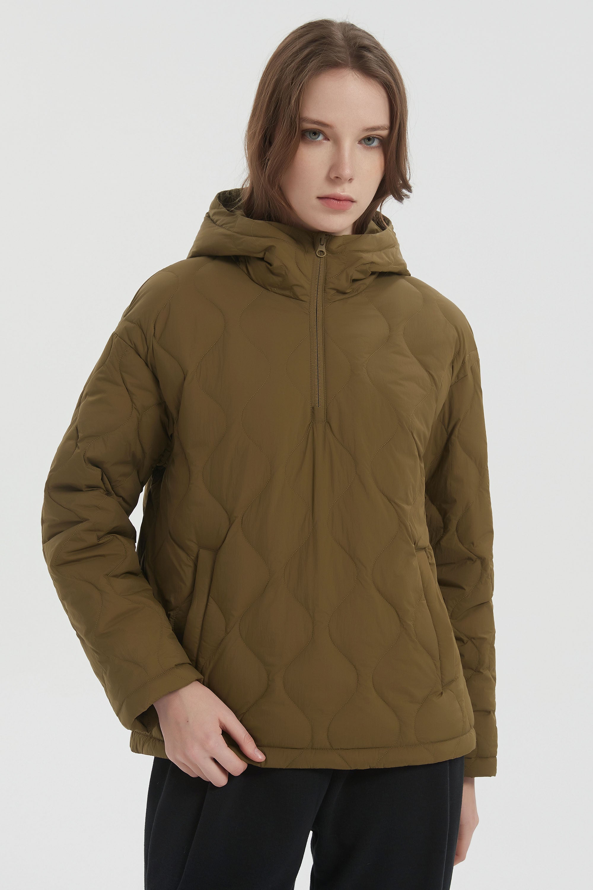 Orolay Puffer Jacket Half Zip Hoodies Coat #color_coffee
