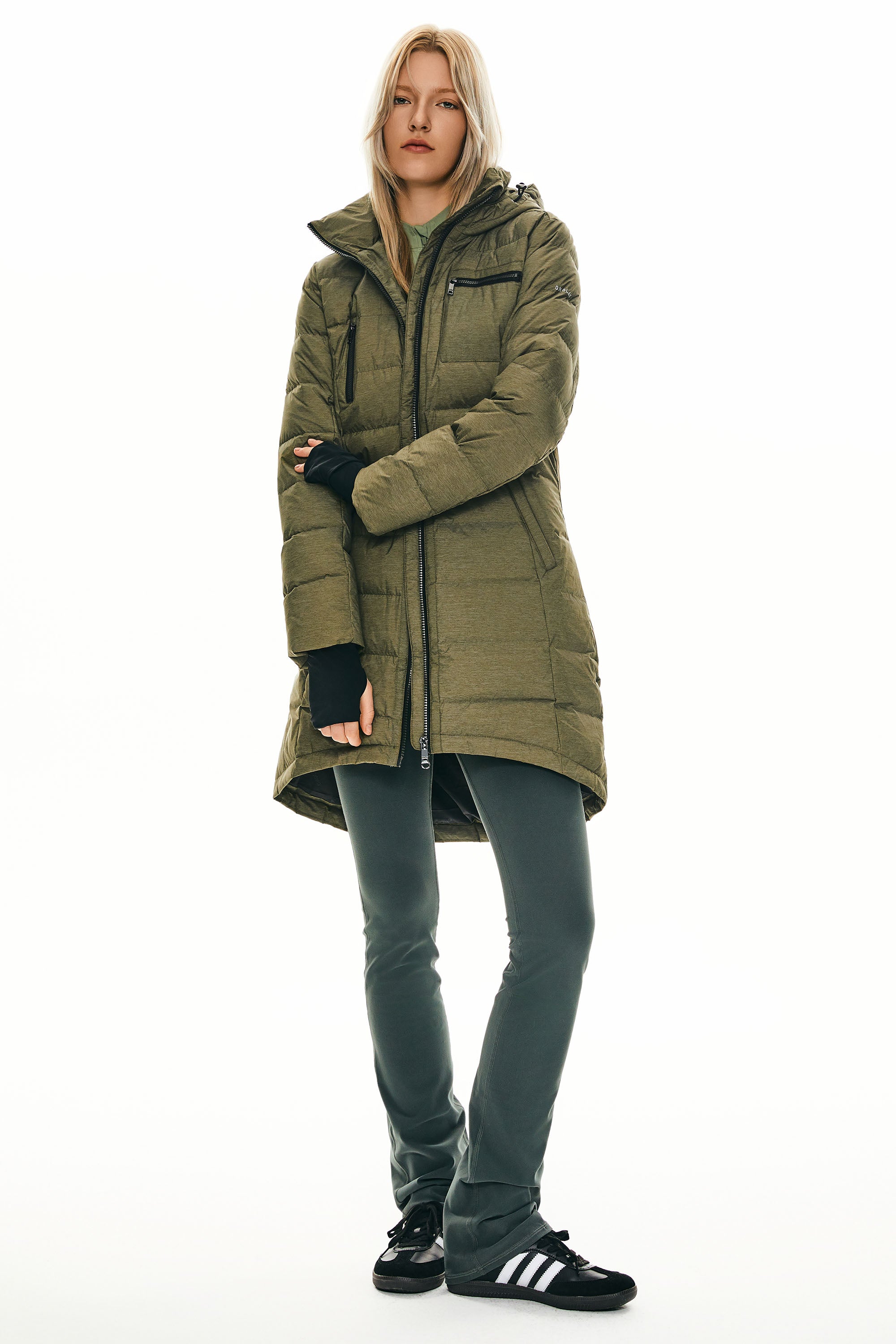 Orolay Slant Pocket Zip up Puffer Down Coat women #color_army green