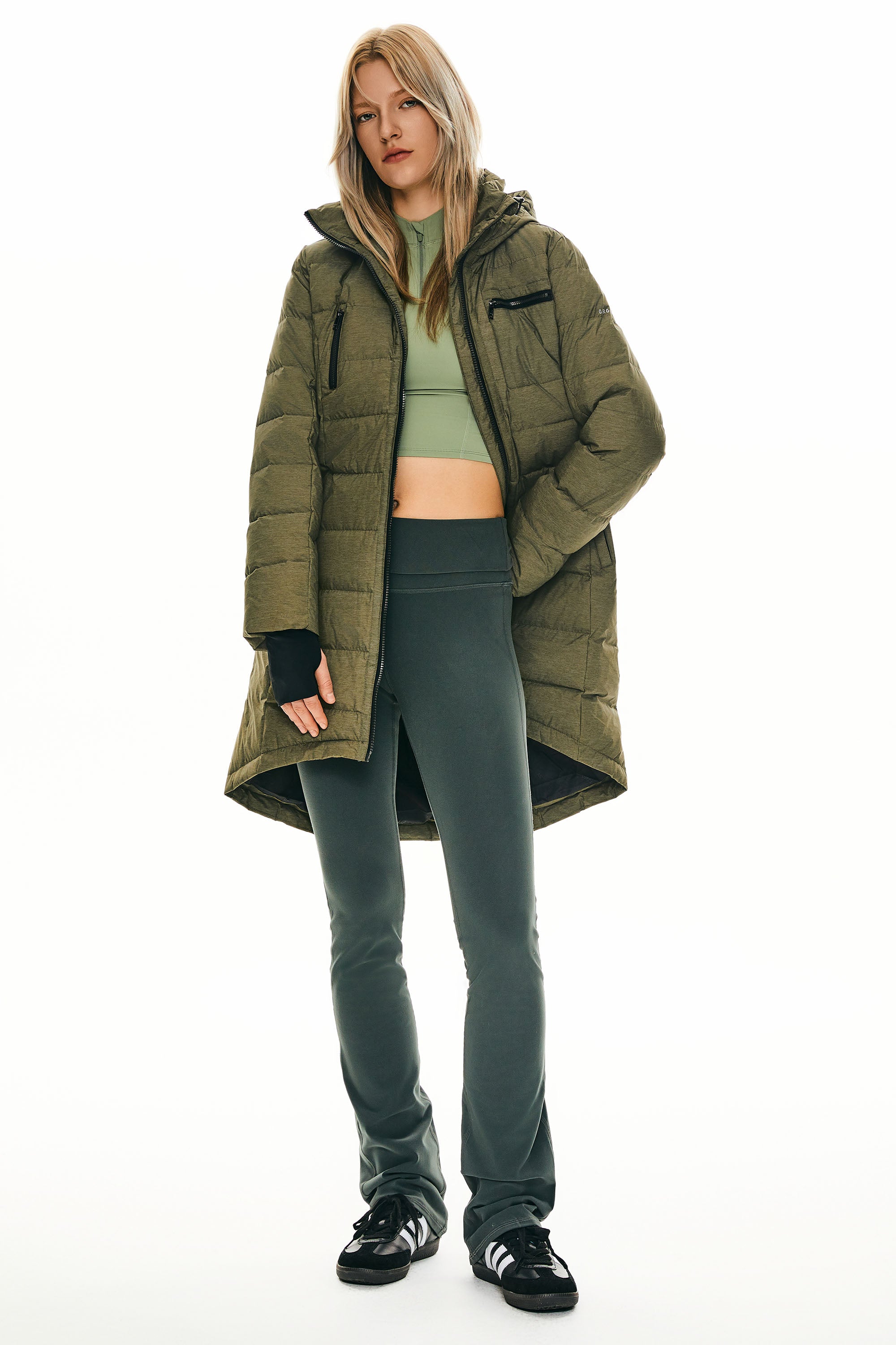 Orolay Slant Pocket Zip up Puffer Down Coat women #color_army green