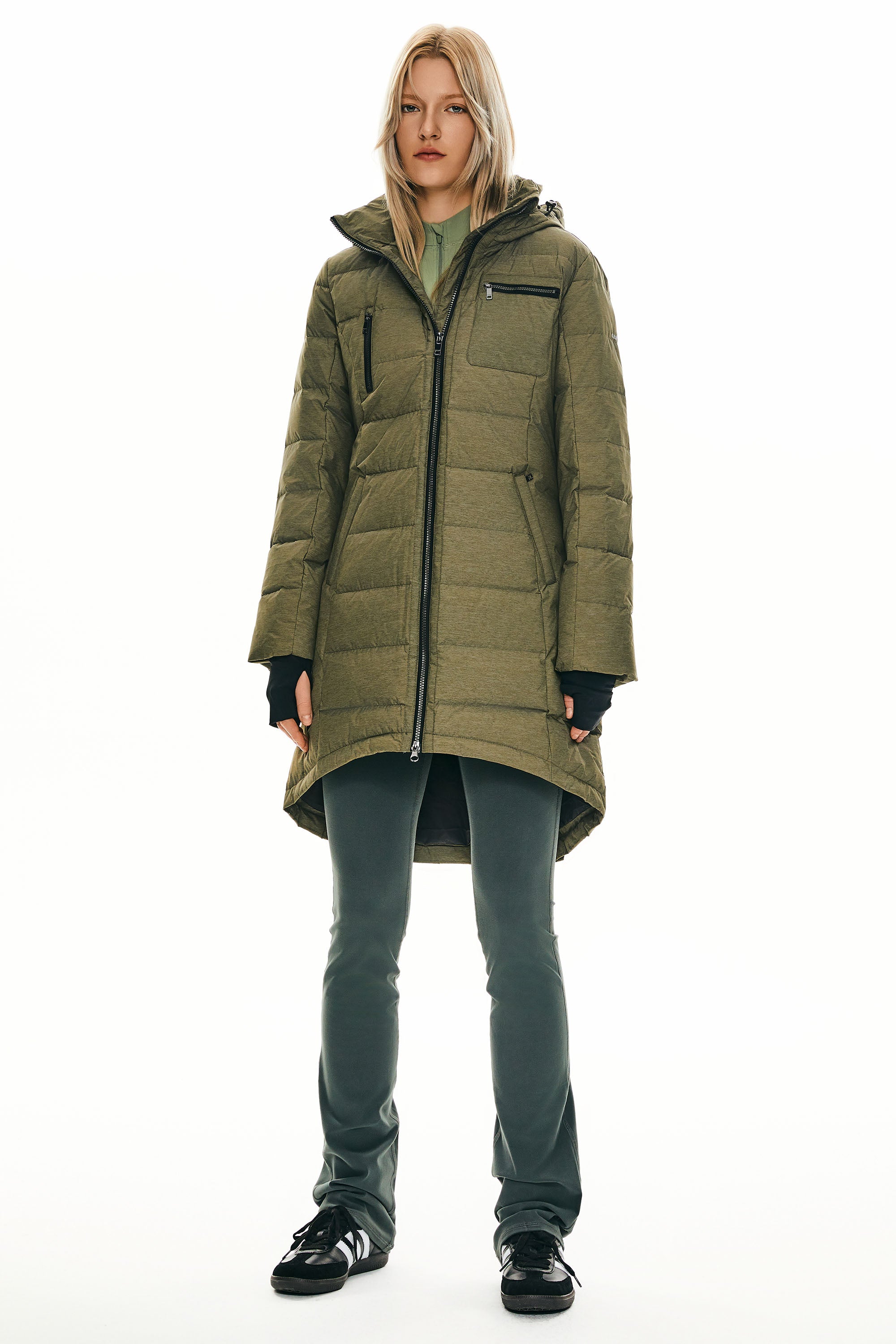 Orolay Slant Pocket Zip up Puffer Down Coat women #color_army green