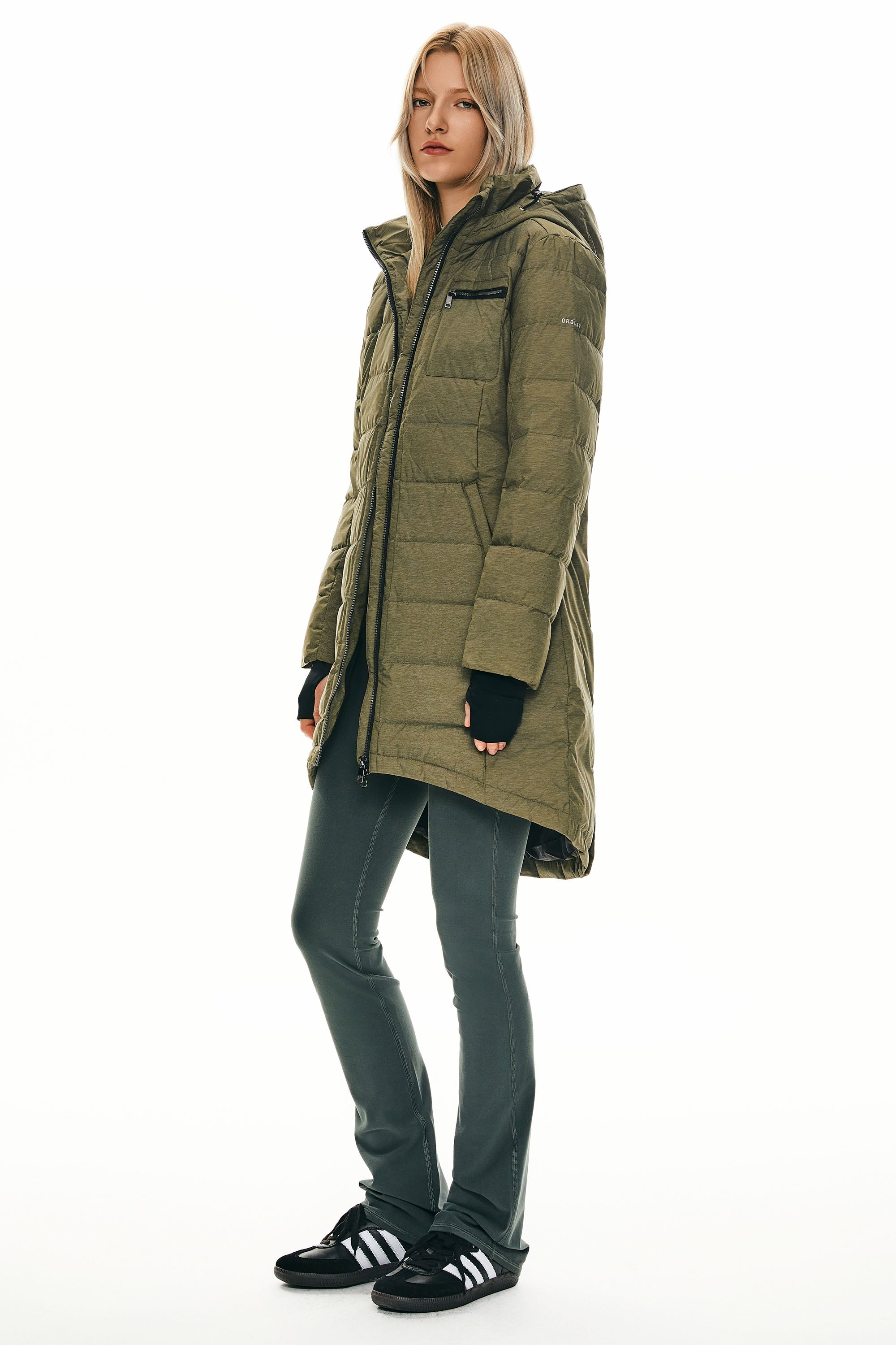 Orolay Slant Pocket Zip up Puffer Down Coat women #color_army green