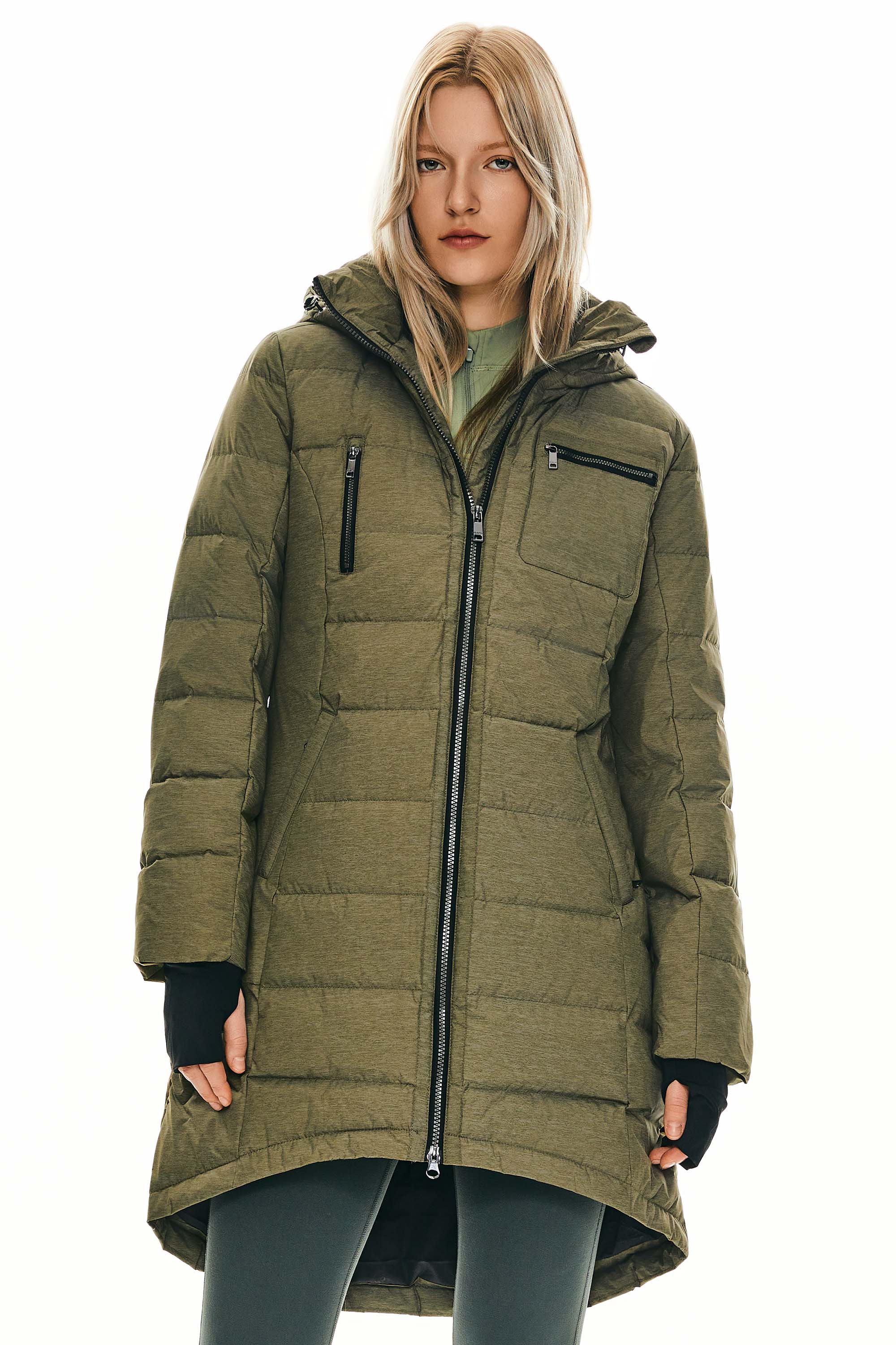 Orolay Slant Pocket Zip up Puffer Down Coat women #color_army green