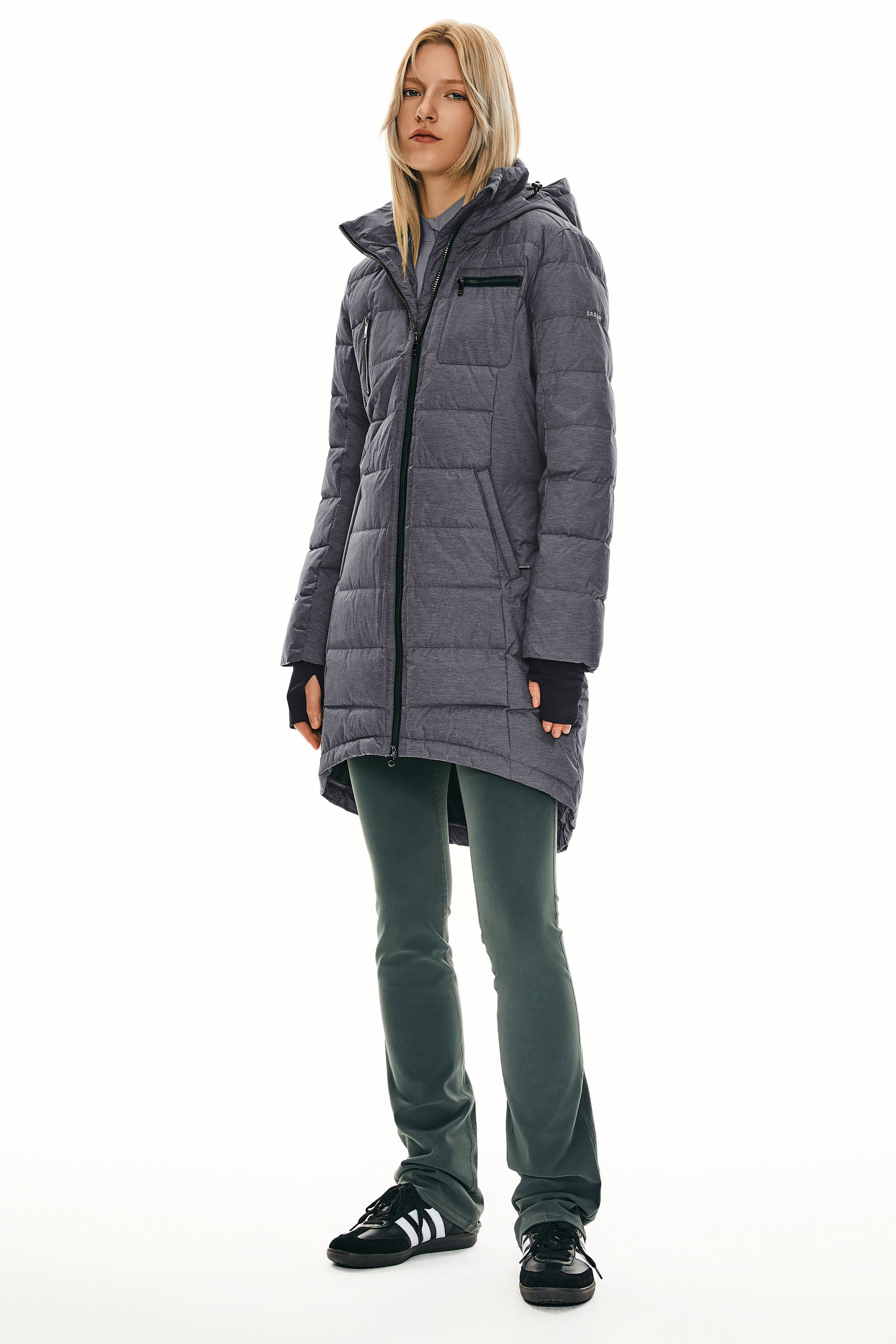 Orolay Slant Pocket Zip up Puffer Down Coat women #color_darkgray