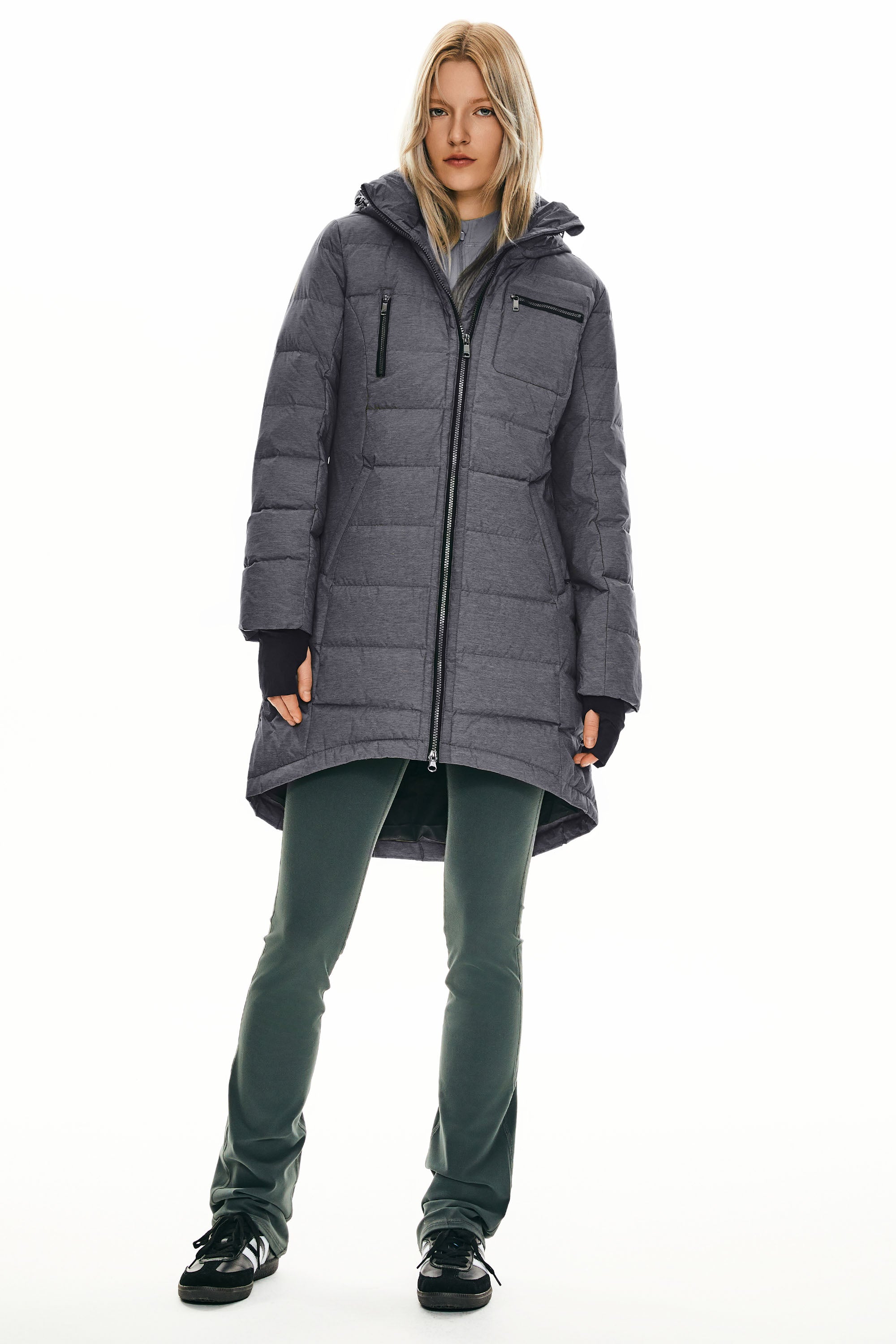 Orolay Slant Pocket Zip up Puffer Down Coat women #color_darkgray