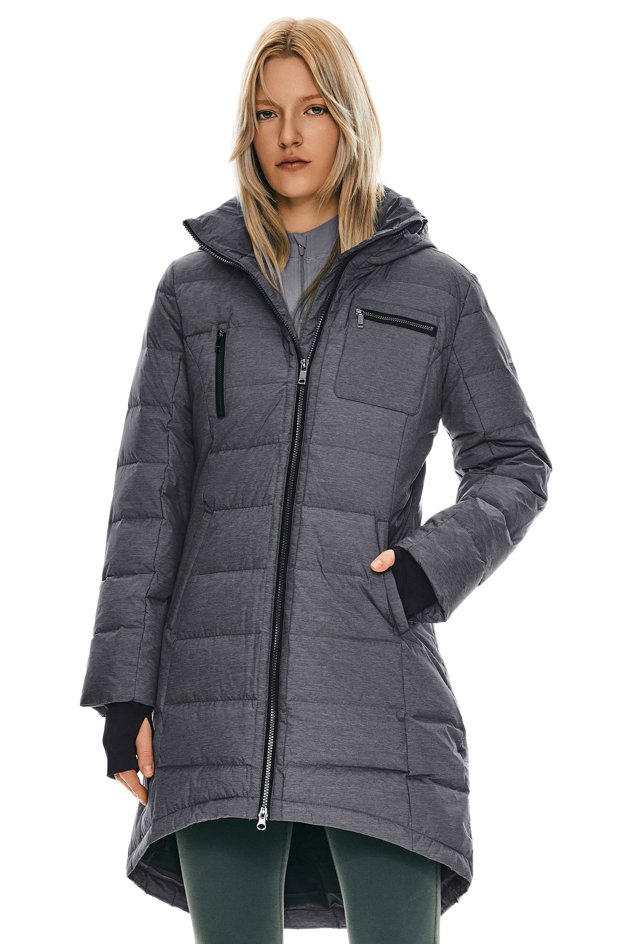 Orolay Slant Pocket Zip up Puffer Down Coat women #color_darkgray
