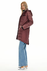 Orolay Slant Pocket Zip up Puffer Down Coat women #color_wine red