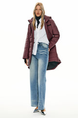 Orolay Slant Pocket Zip up Puffer Down Coat women #color_wine red