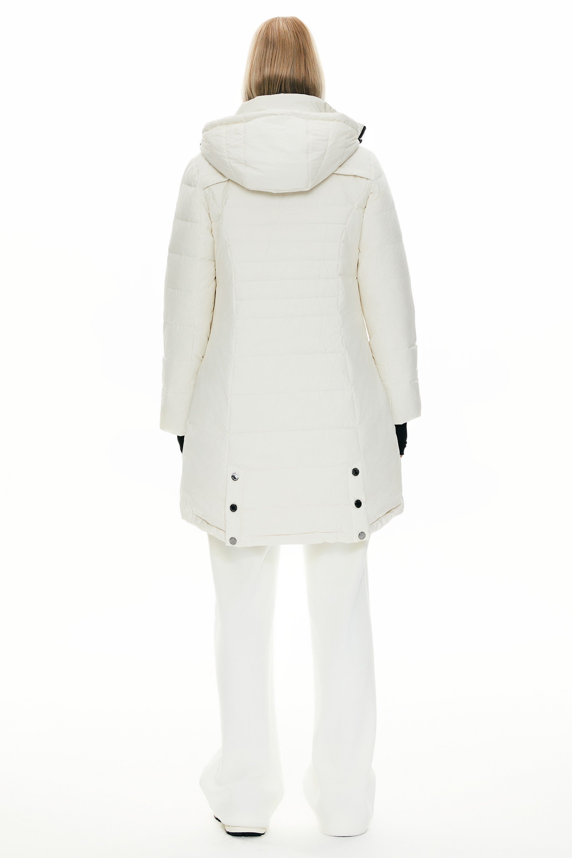 Coat-Orolay Slant Pocket Zip up Puffer Down Coat women #color_Off-white