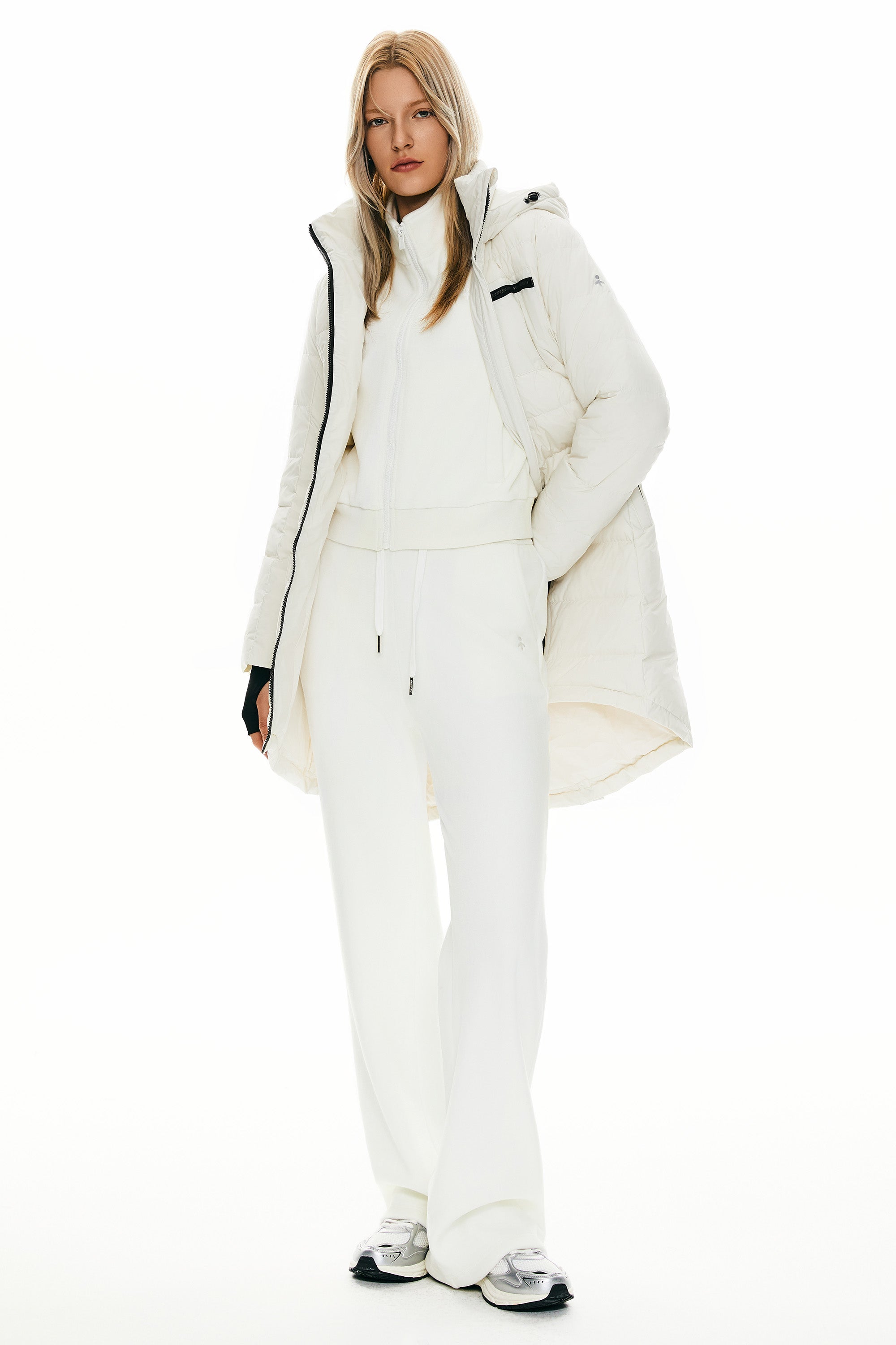 Coat-Orolay Slant Pocket Zip up Puffer Down Coat women #color_Off-white