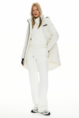 Coat-Orolay Slant Pocket Zip up Puffer Down Coat women #color_Off-white