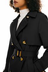 Trench-women 3/4 Belted Double-Breasted Trench from Orolay #color_Black