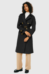 Trench-women 3/4 Belted Double-Breasted Trench from Orolay #color_Black