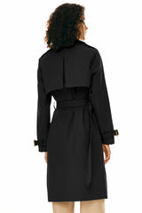 Trench-women 3/4 Belted Double-Breasted Trench from Orolay #color_Black