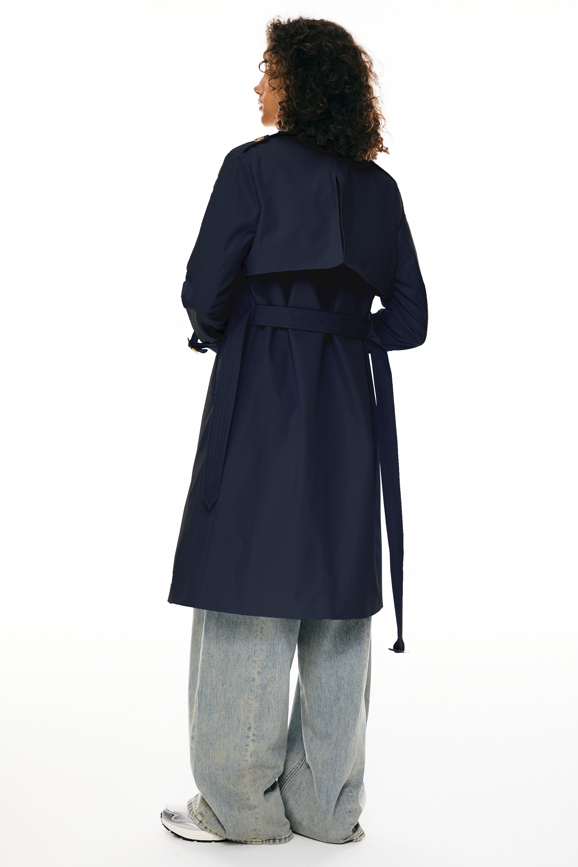 Trench-women 3/4 Belted Double-Breasted Trench from Orolay #color_Beacon Blue
