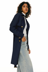 Trench-women 3/4 Belted Double-Breasted Trench from Orolay #color_Beacon Blue