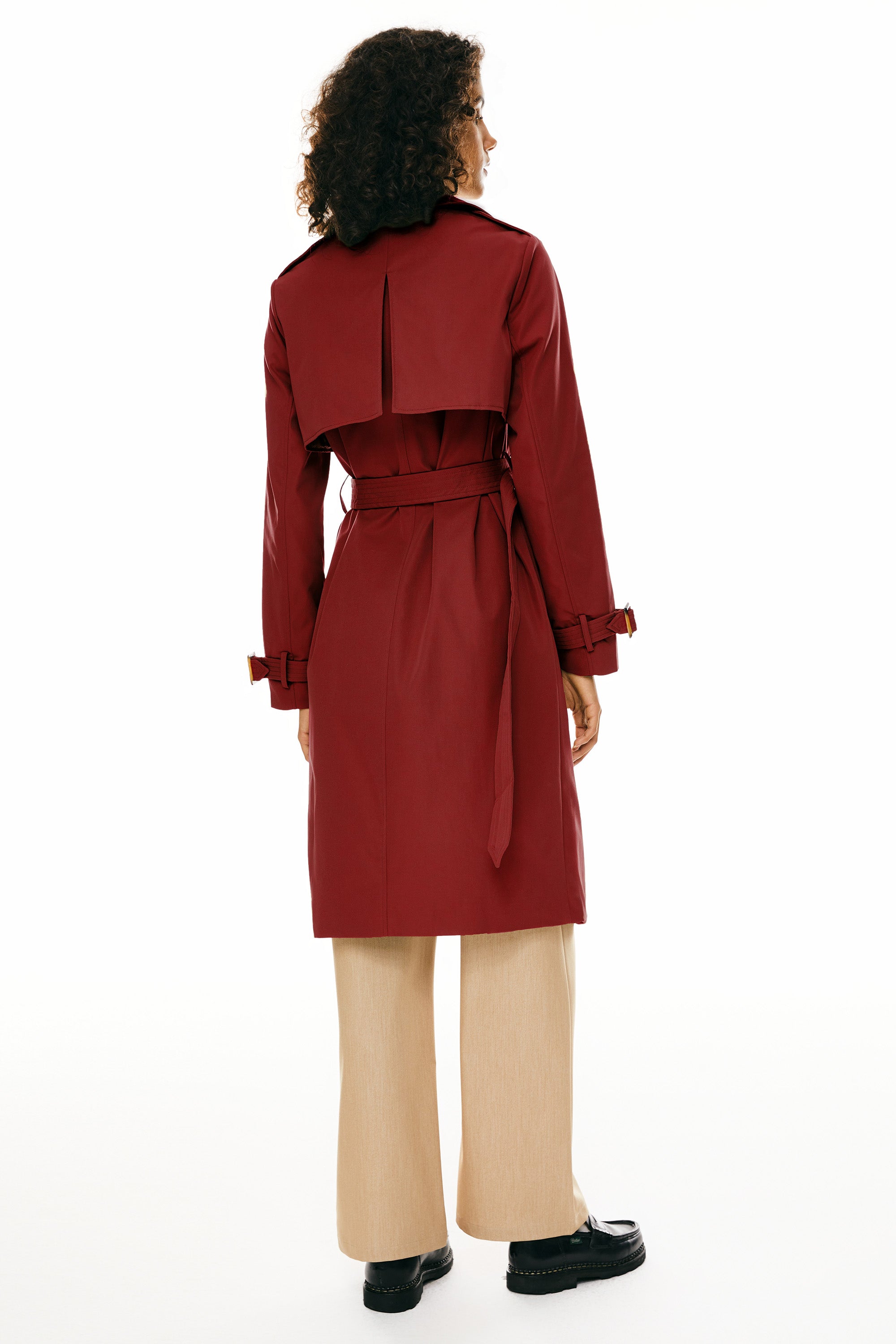 Trench-women 3/4 Belted Double-Breasted Trench from Orolay #color_Tango Red