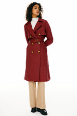 Trench-women 3/4 Belted Double-Breasted Trench from Orolay #color_Tango Red