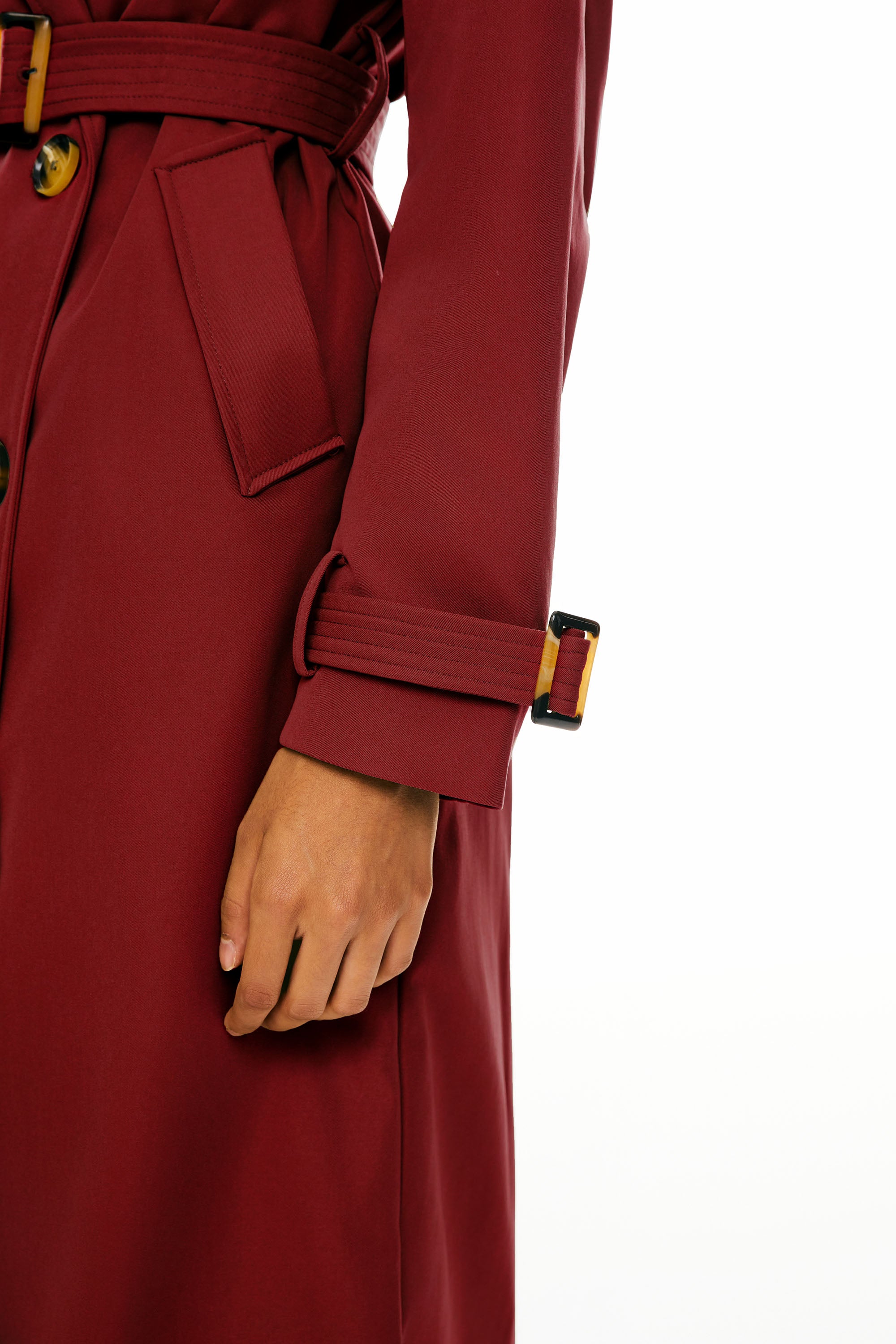 Trench-women 3/4 Belted Double-Breasted Trench from Orolay #color_Tango Red