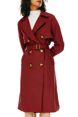 Trench-women 3/4 Belted Double-Breasted Trench from Orolay #color_Tango Red
