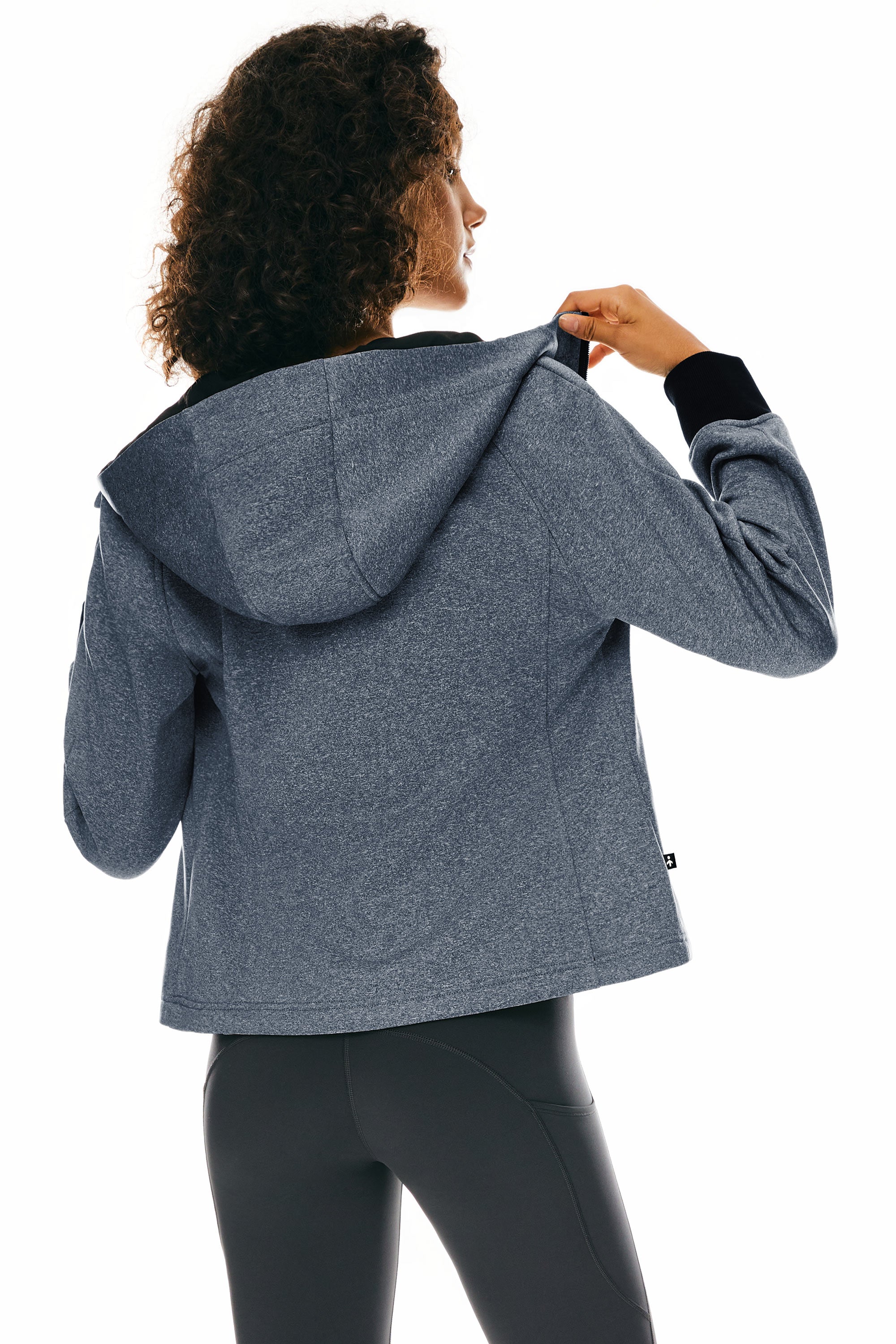 Orolay Zip Up Fleece Lined Hoodie Long Sleeve Cropped Sweatshirt #color_navy