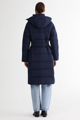 Full-Length Belted Hooded Down Jacket Orolay #color_navy