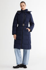 Full-Length Belted Hooded Down Jacket Orolay #color_navy