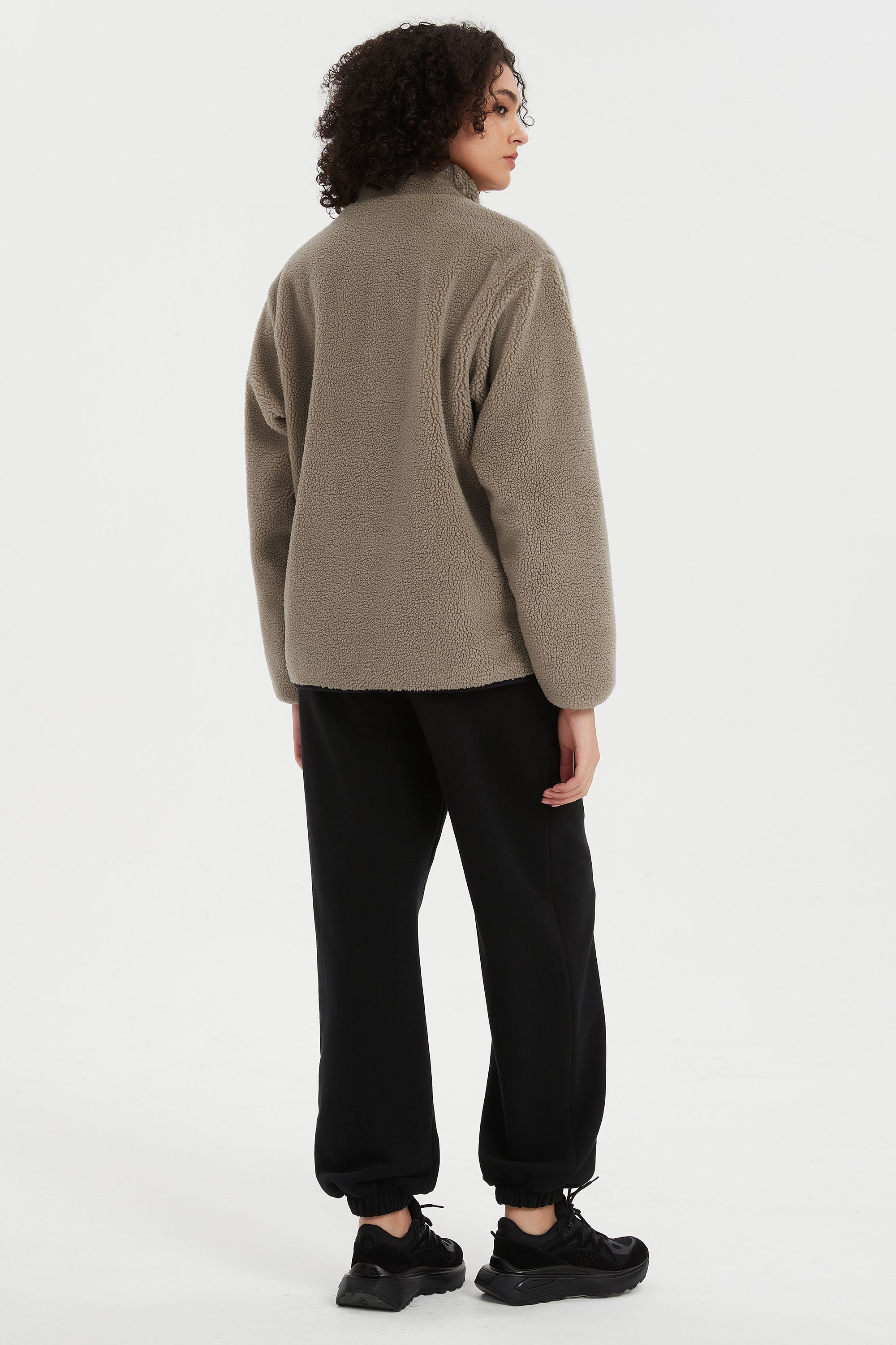 Reversible Fleece Jackets Full Zip Long Sleeve #color_Khaki