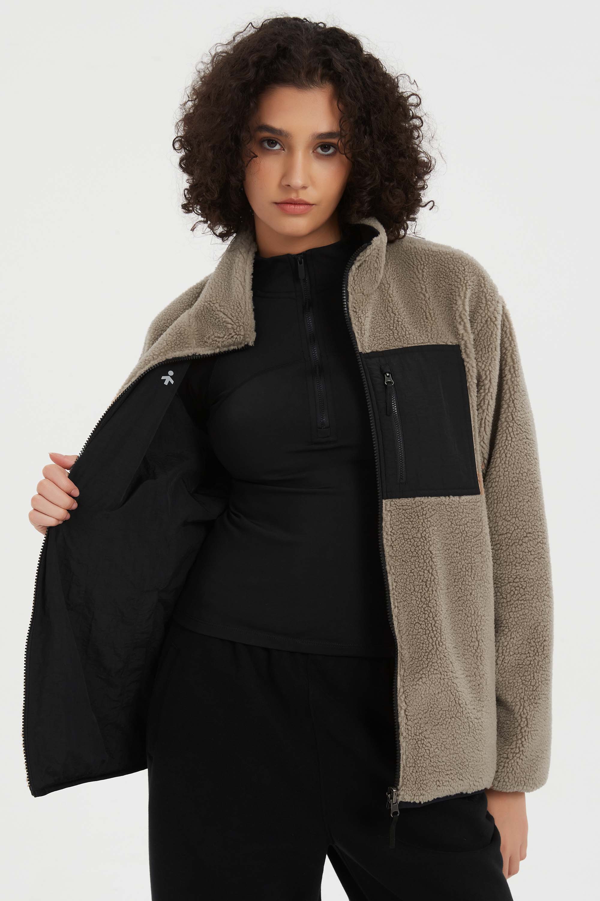 Reversible Fleece Jackets Full Zip Long Sleeve #color_Khaki