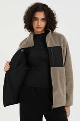 Reversible Fleece Jackets Full Zip Long Sleeve #color_Khaki