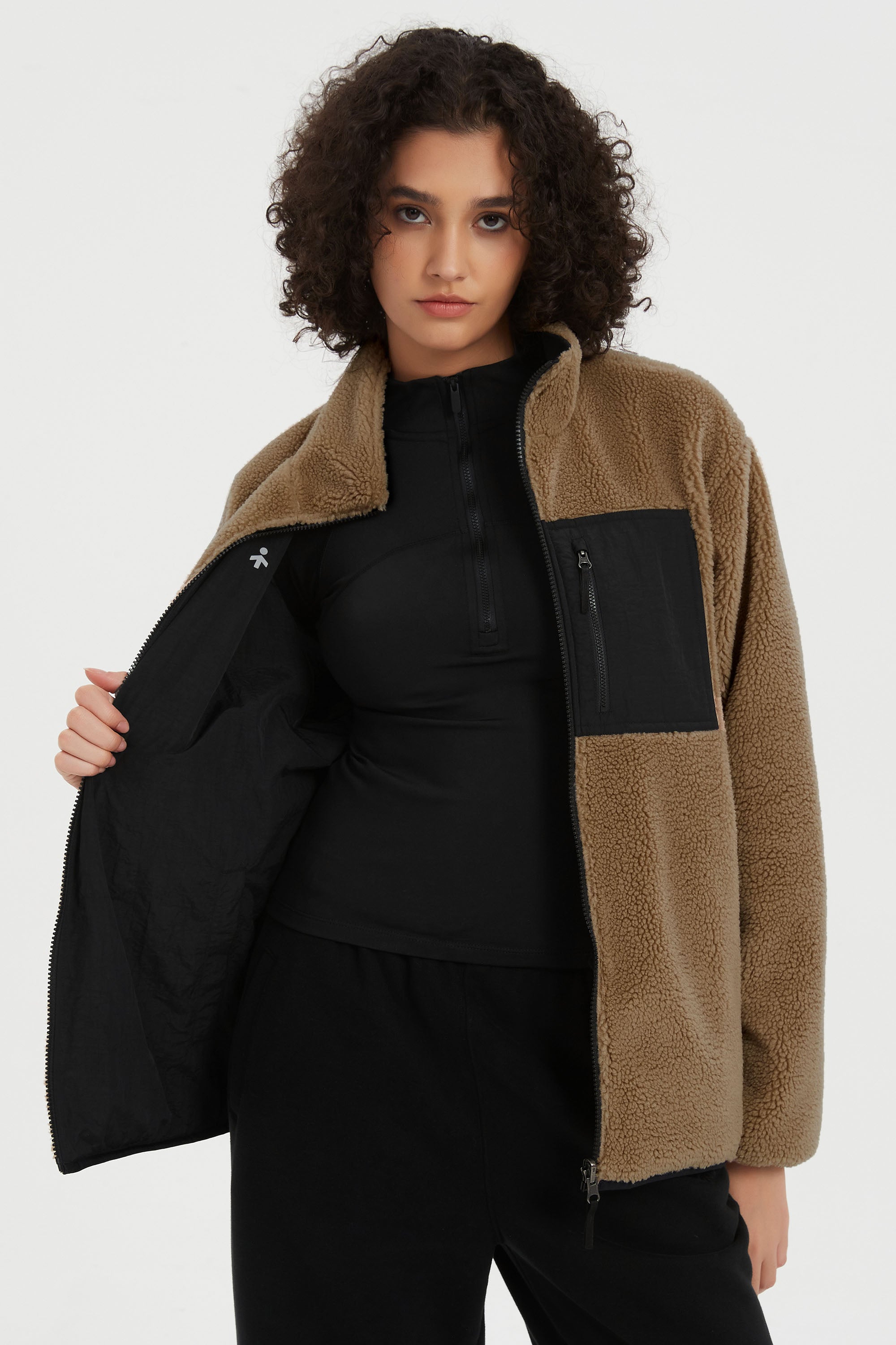 Reversible Fleece Jackets Full Zip Long Sleeve #color_brown