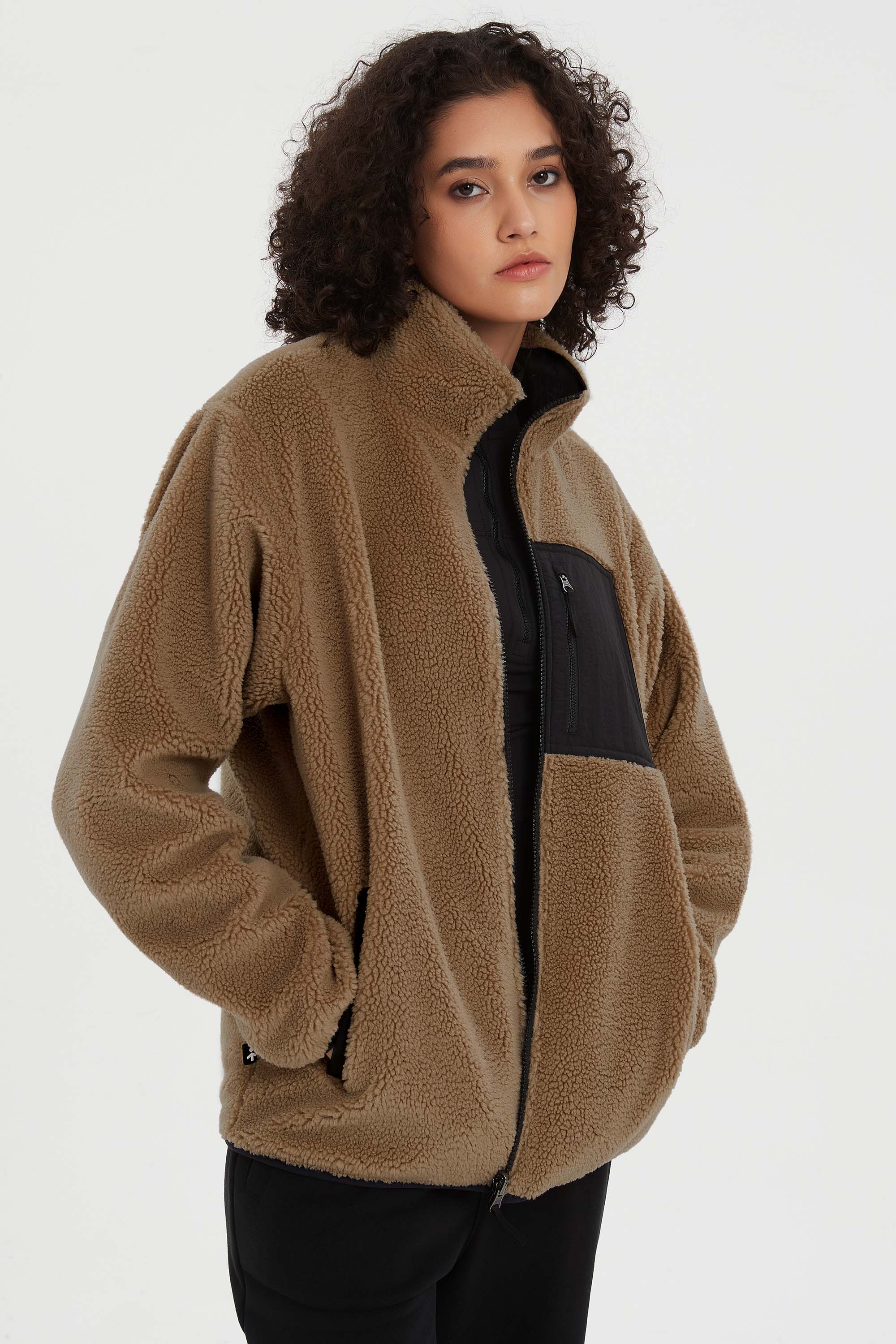 Reversible Fleece Jackets Full Zip Long Sleeve #color_brown