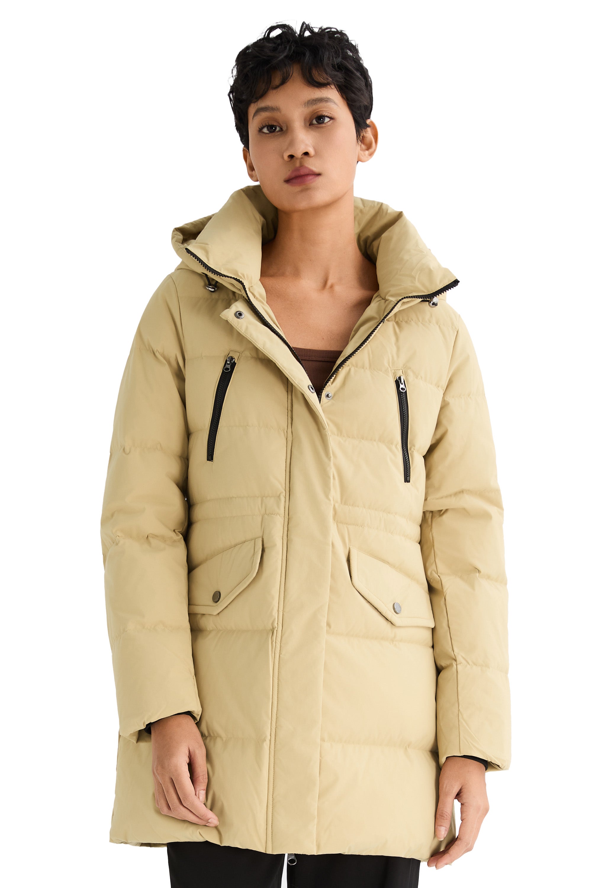 Orolay-Waterproof Thickened Down Jacket with Hood-#color_Frosted Almond