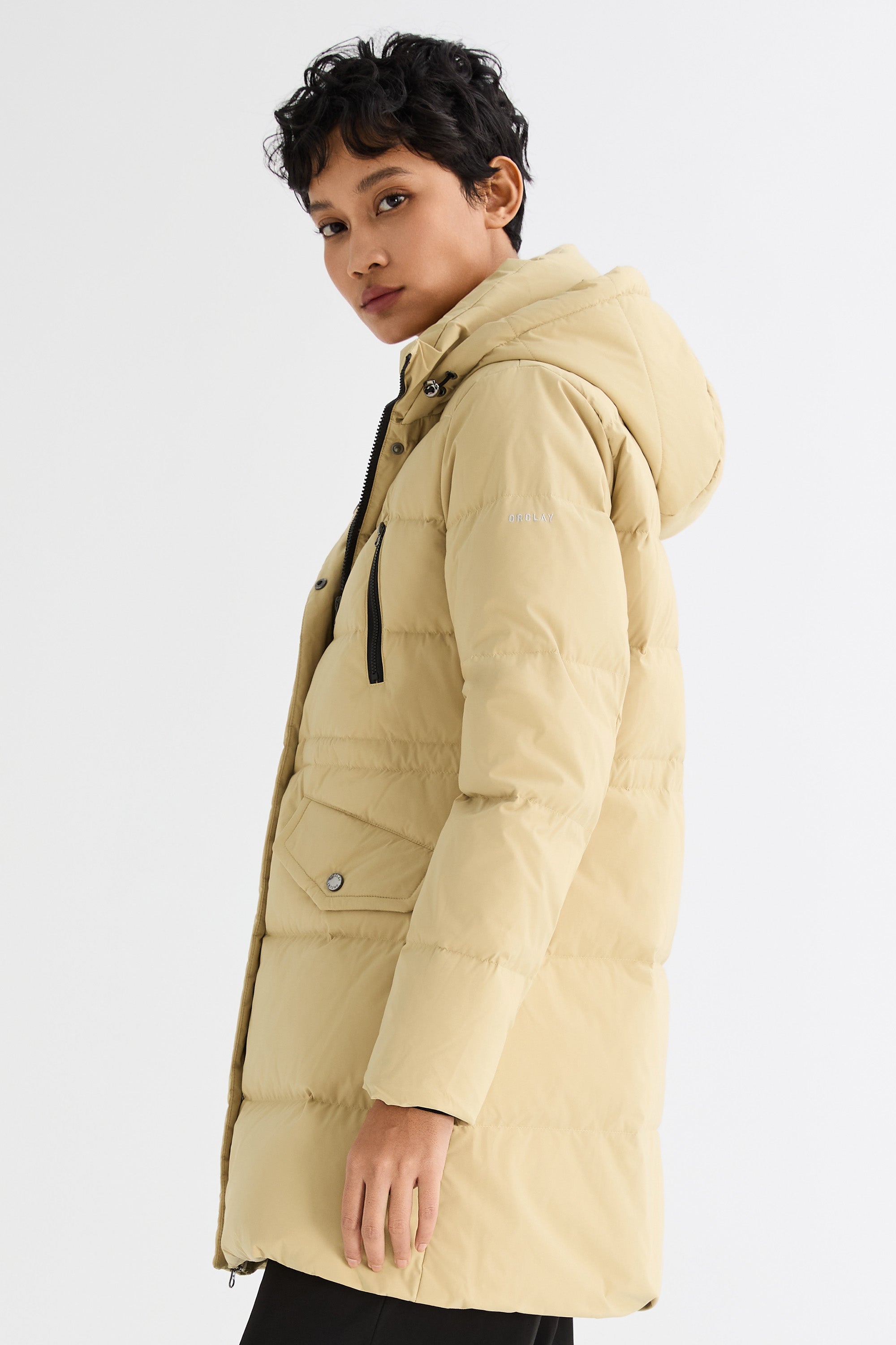 Orolay-Waterproof Thickened Down Jacket with Hood-#color_Frosted Almond