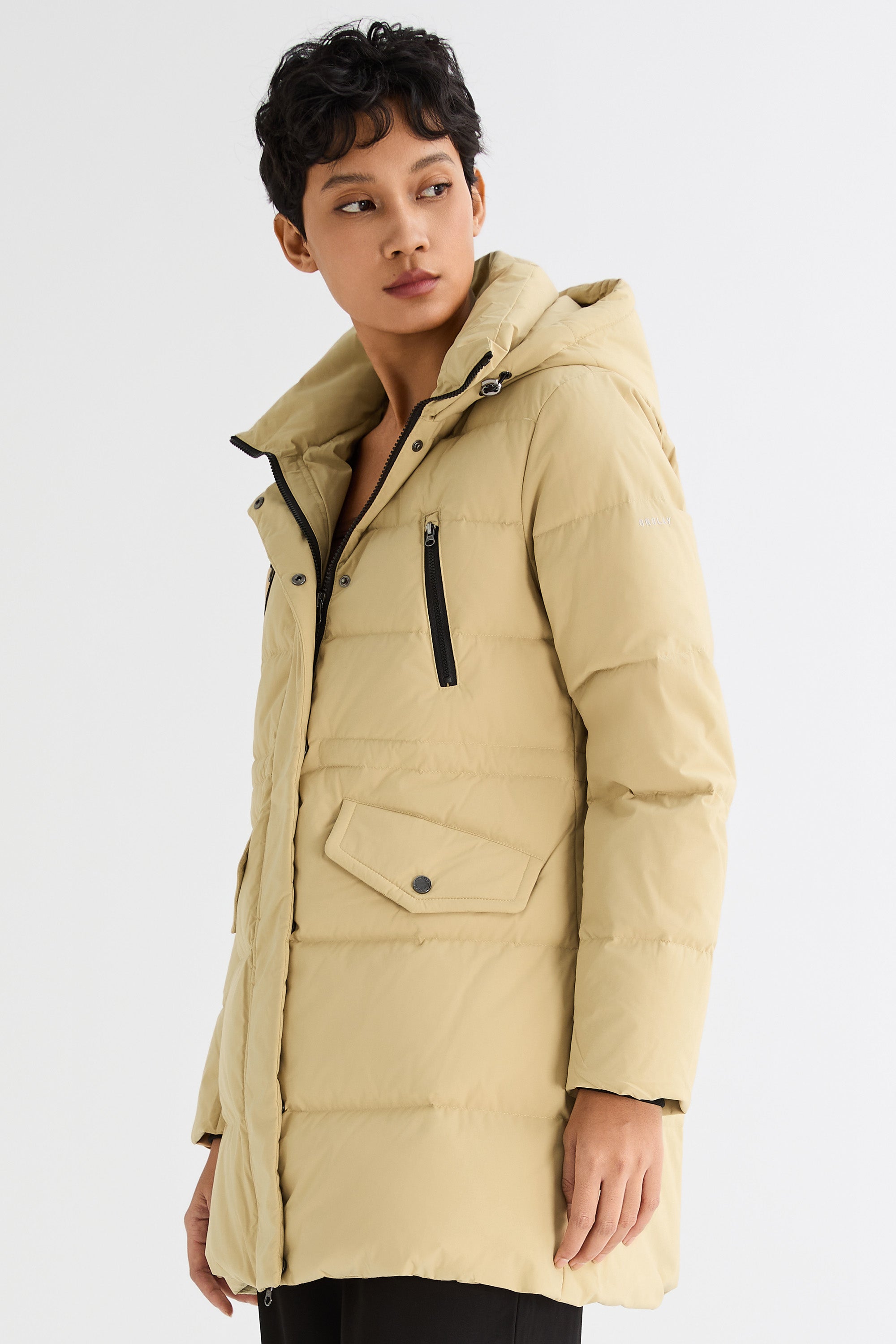Orolay-Waterproof Thickened Down Jacket with Hood-#color_Frosted Almond