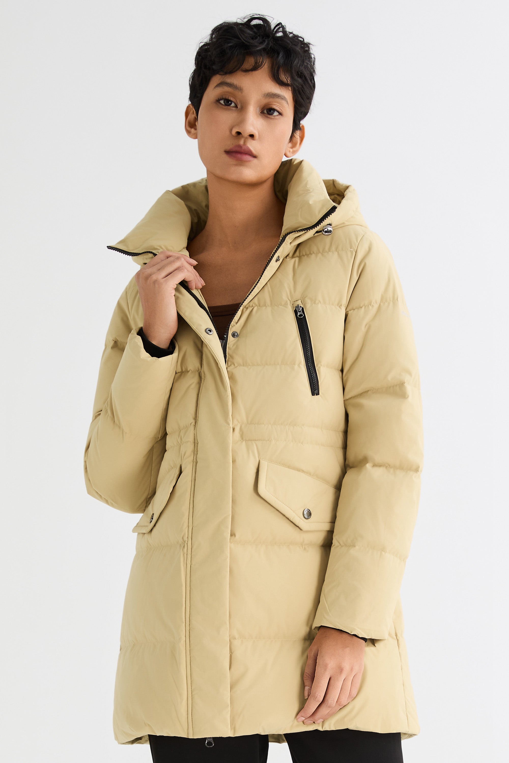 Orolay-Waterproof Thickened Down Jacket with Hood-#color_Frosted Almond