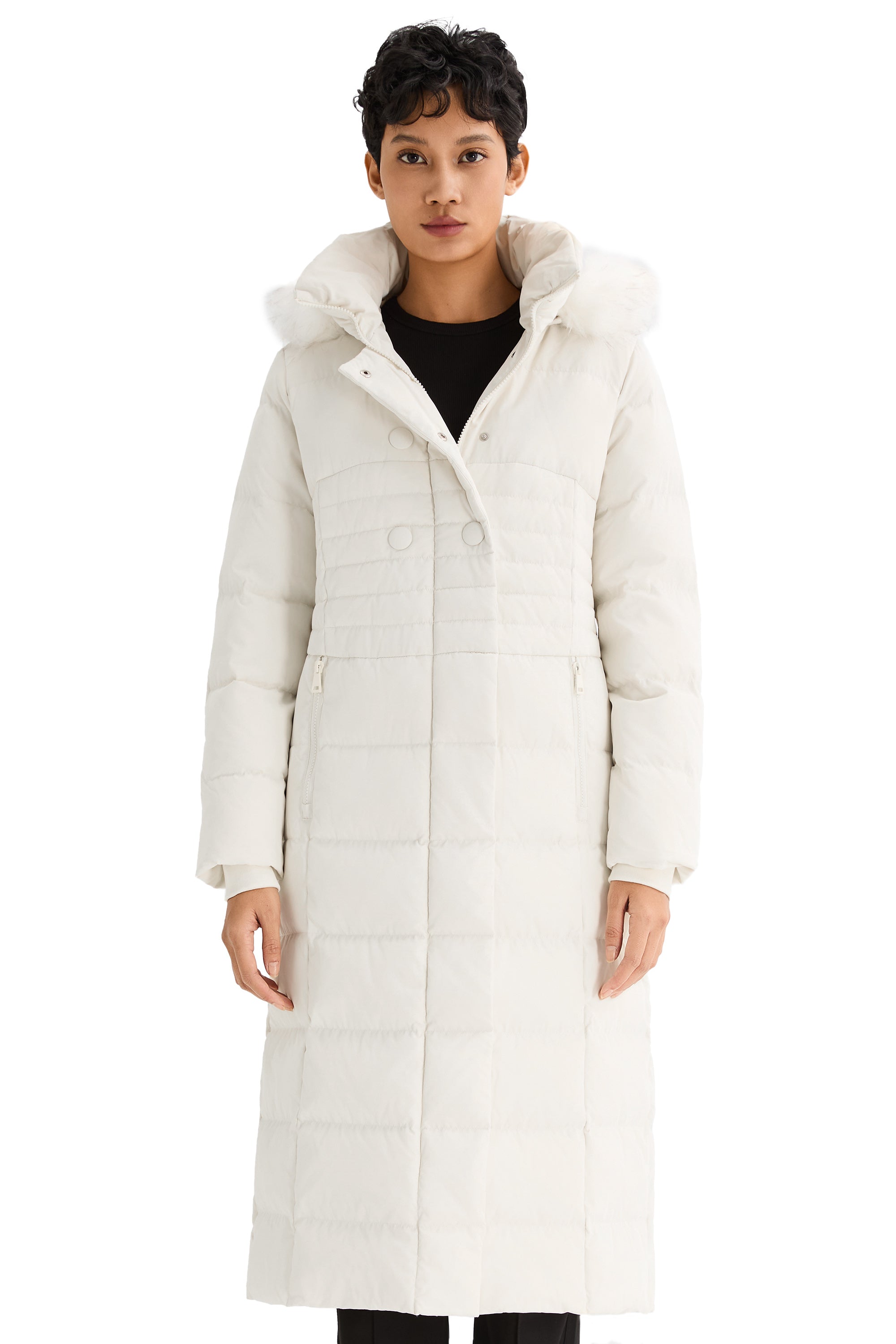 Long Puffer Coat with Hood Fur - Orolay, #color_off-White
