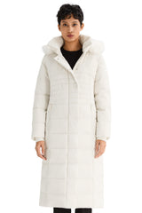 Long Puffer Coat with Hood Fur - Orolay, #color_off-White