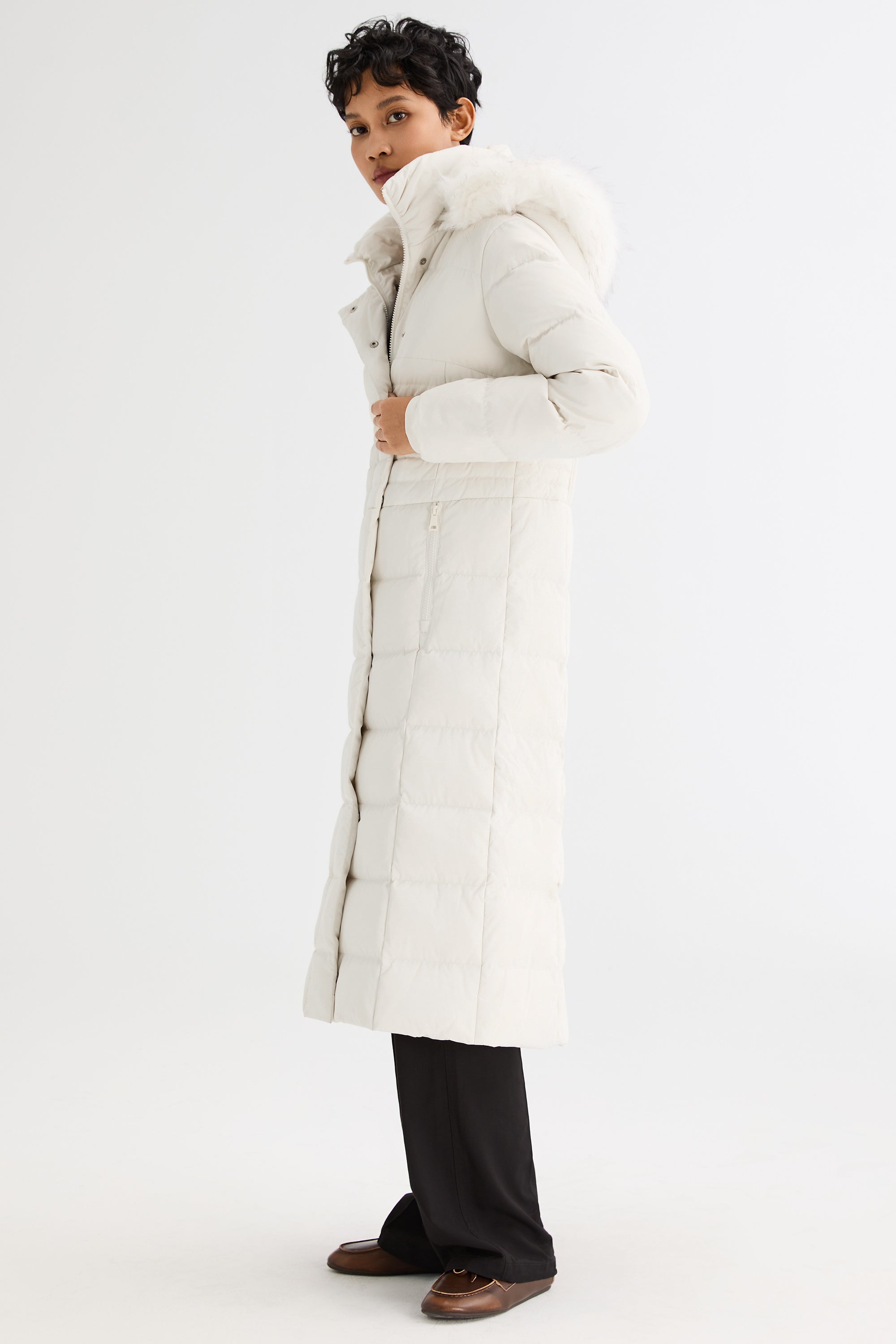 Long Puffer Coat with Hood Fur - Orolay, #color_off-White