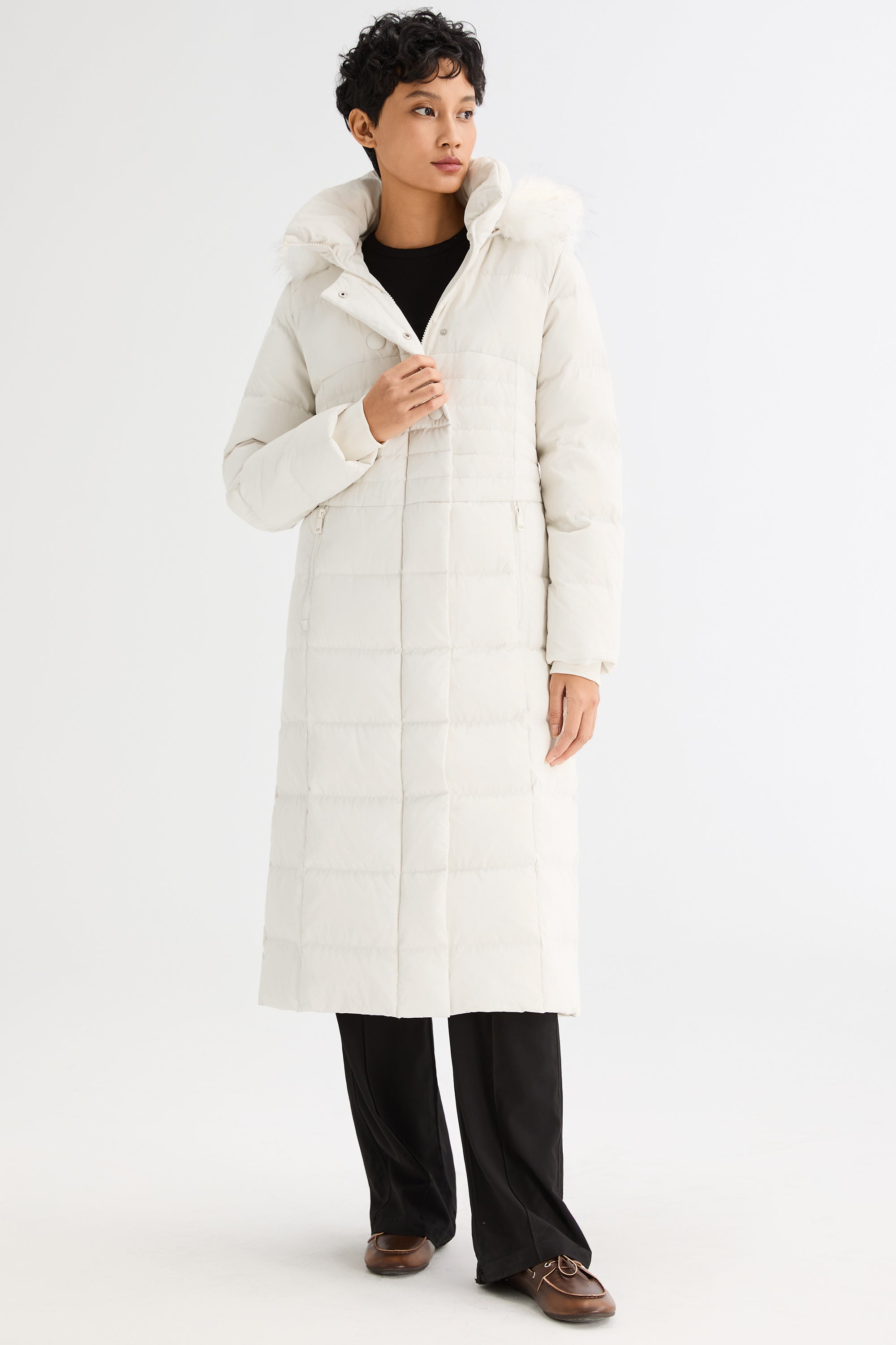 Long Puffer Coat with Hood Fur - Orolay, #color_off-White