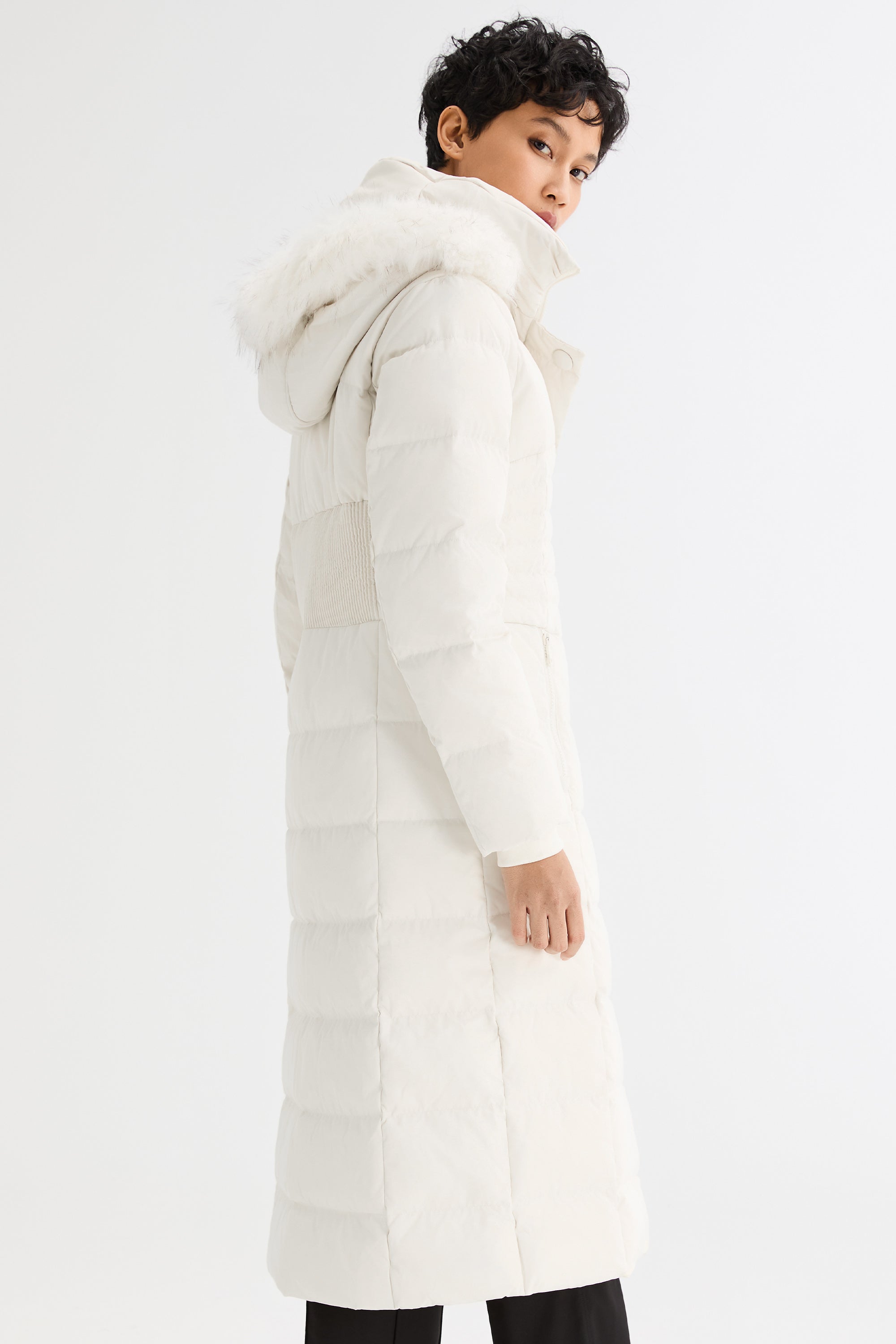 Long Puffer Coat with Hood Fur - Orolay, #color_off-White