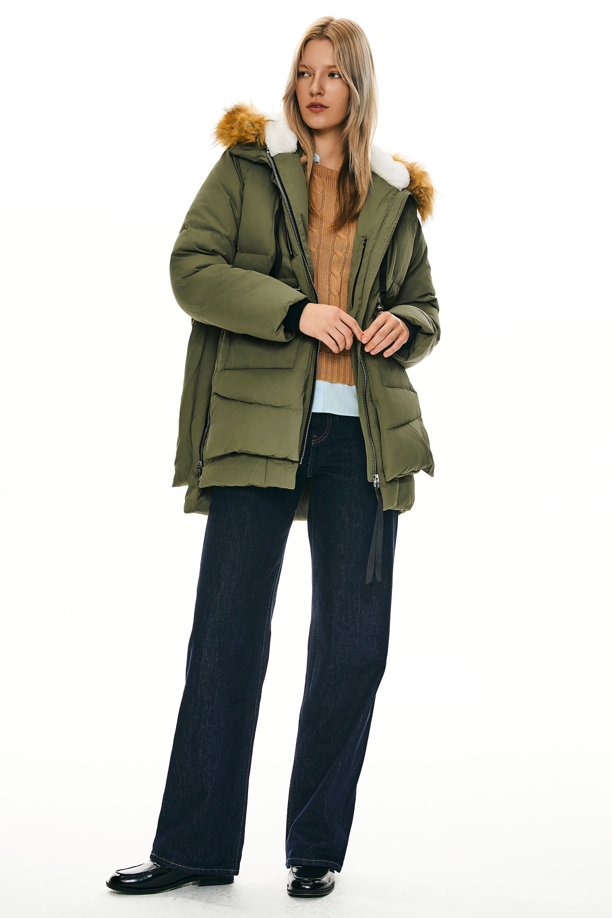 Orolay-092 Classics Thickened Down Jacket with Faux Fur Hood #color_green