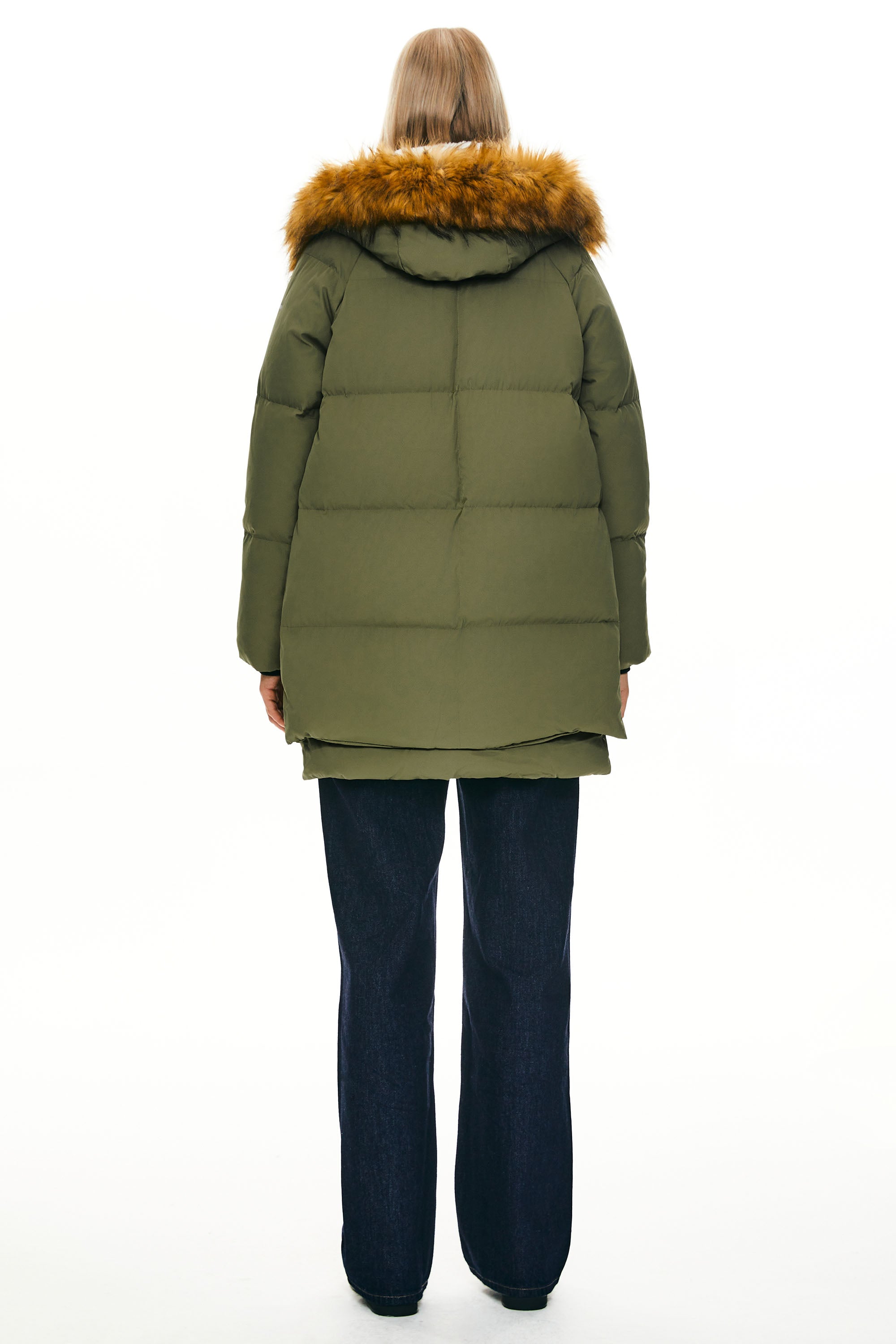Orolay-092 Classics Thickened Down Jacket with Faux Fur Hood #color_green