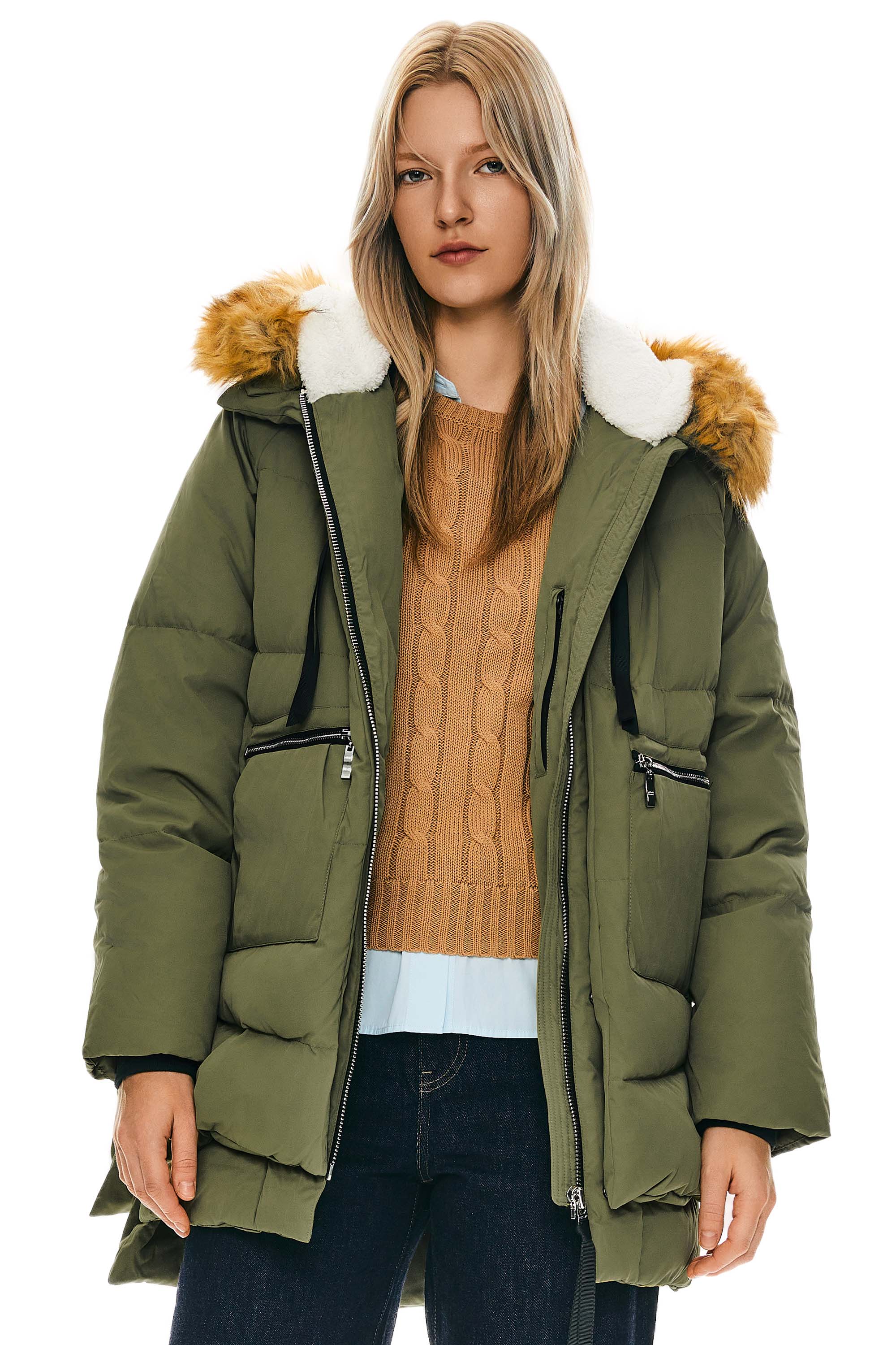 Orolay-092 Classics Thickened Down Jacket with Faux Fur Hood #color_green