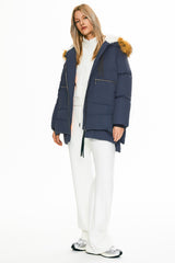 Orolay 092 Classics Thickened Down Jacket with Faux Fur Hood women #color_navy
