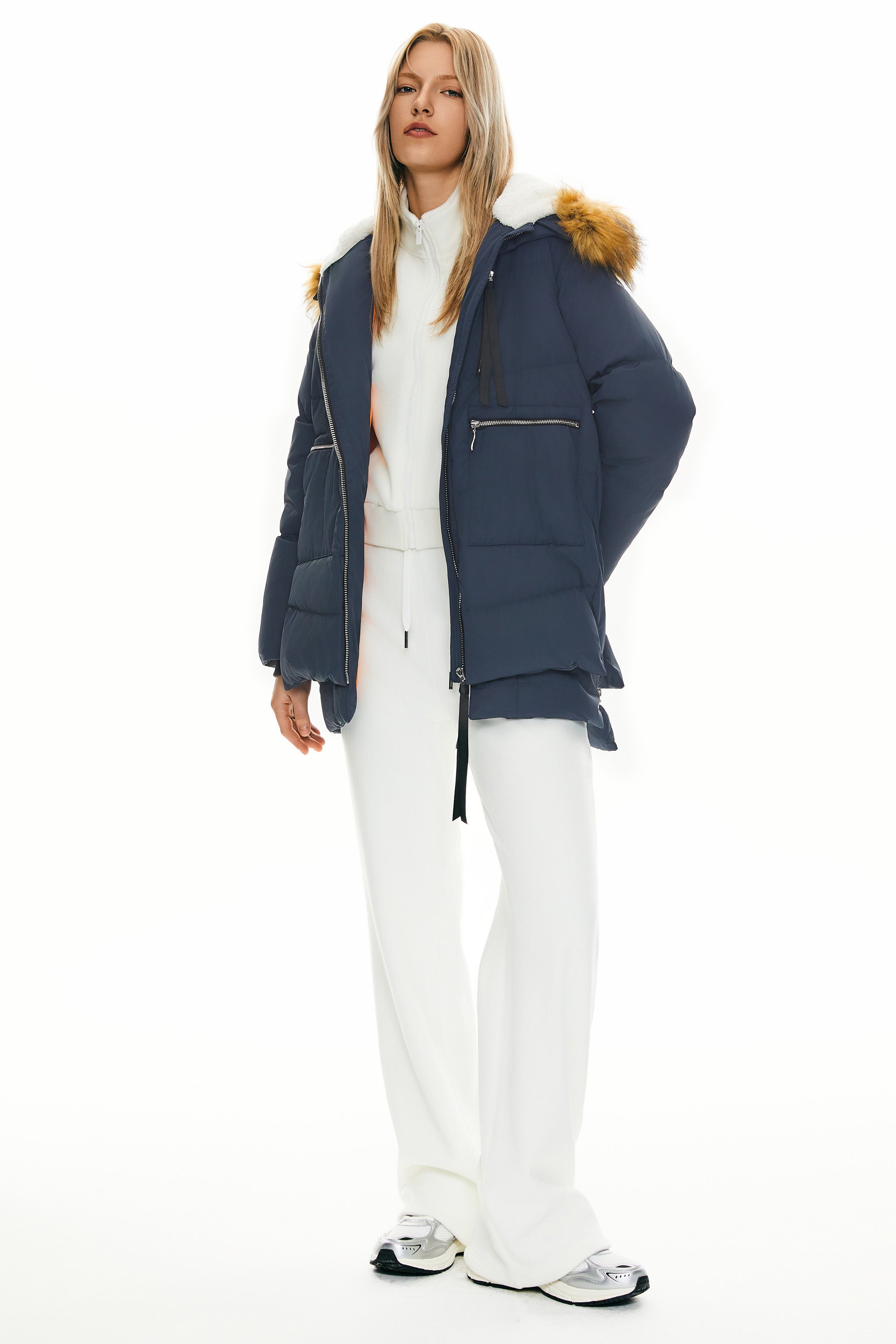Orolay 092 Classics Thickened Down Jacket with Faux Fur Hood women #color_navy