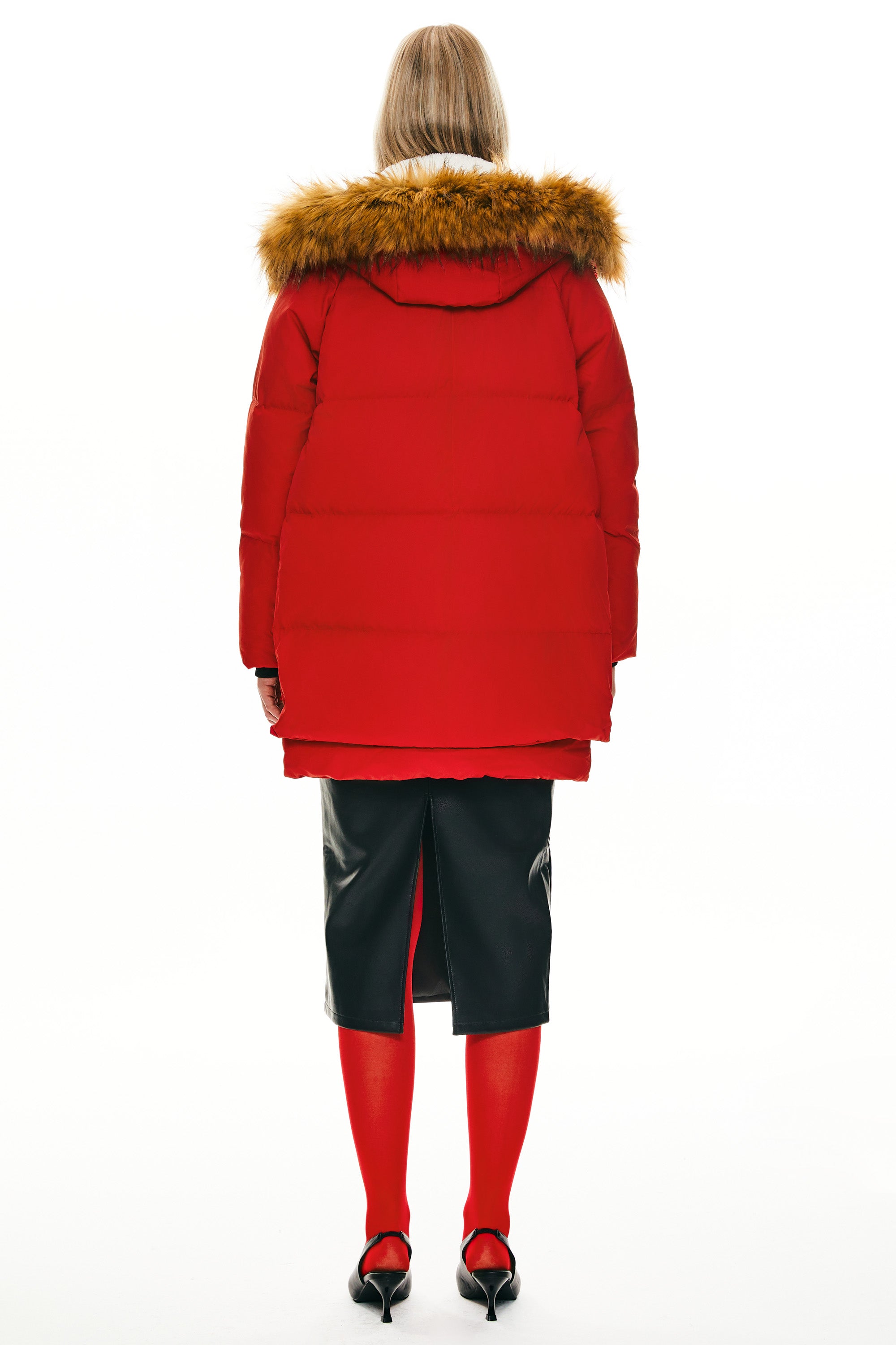 Orolay-092 Classics Thickened Down Jacket with Faux Fur Hood #color_Red